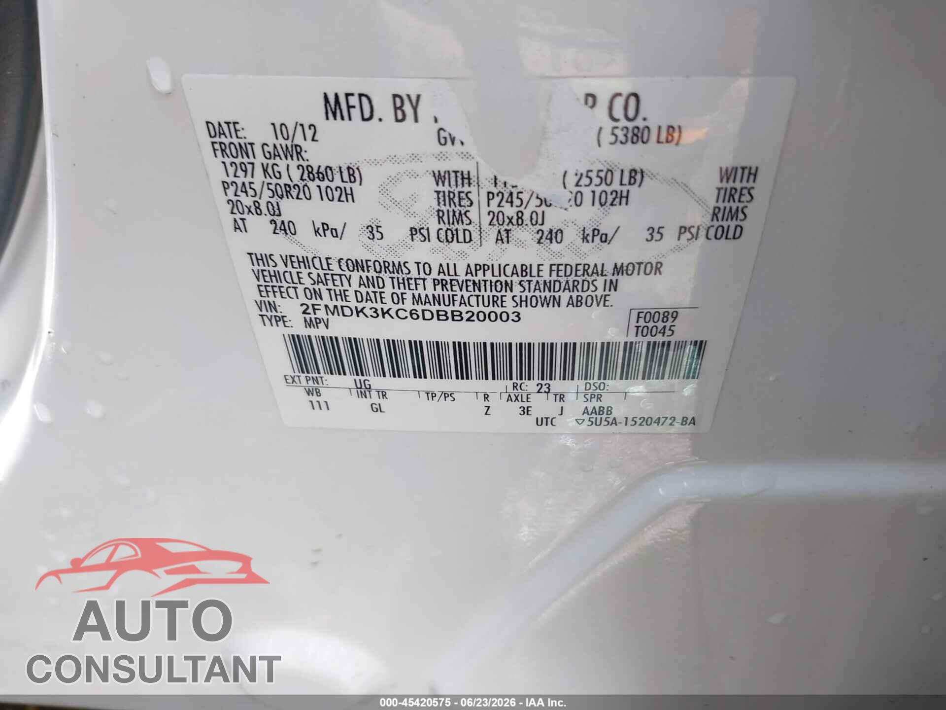 FORD EDGE 2013 - 2FMDK3KC6DBB20003