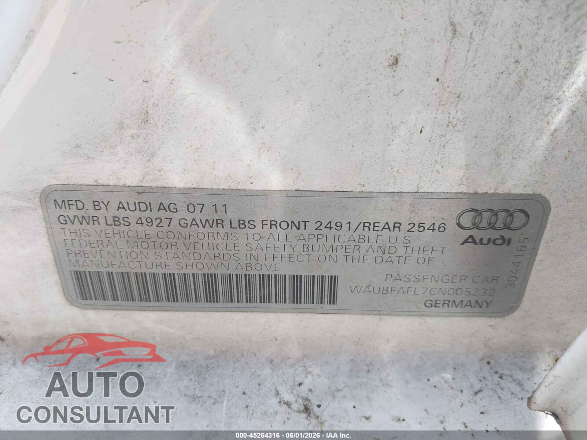 AUDI A4 2012 - WAUBFAFL7CN005232