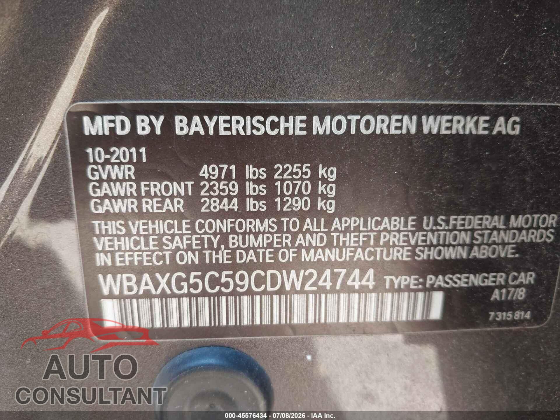 BMW 528I 2012 - WBAXG5C59CDW24744