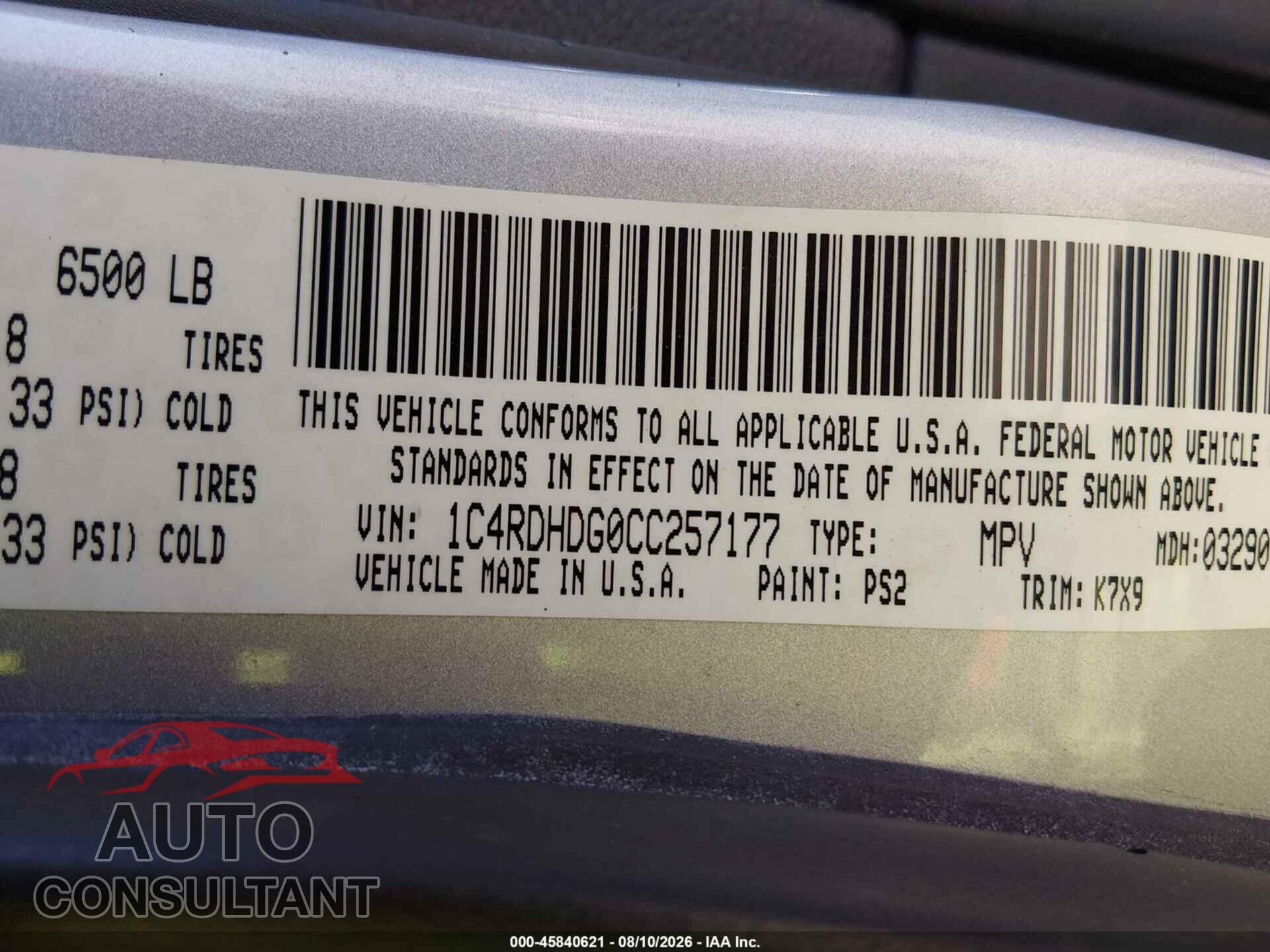DODGE DURANGO 2012 - 1C4RDHDG0CC257177