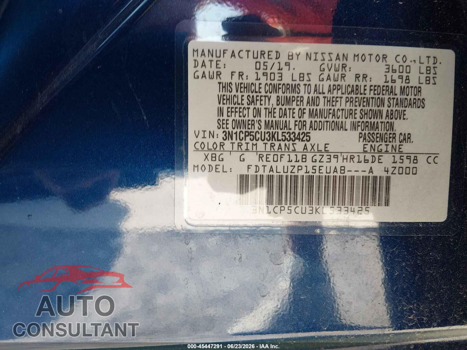 NISSAN KICKS 2019 - 3N1CP5CU3KL533425