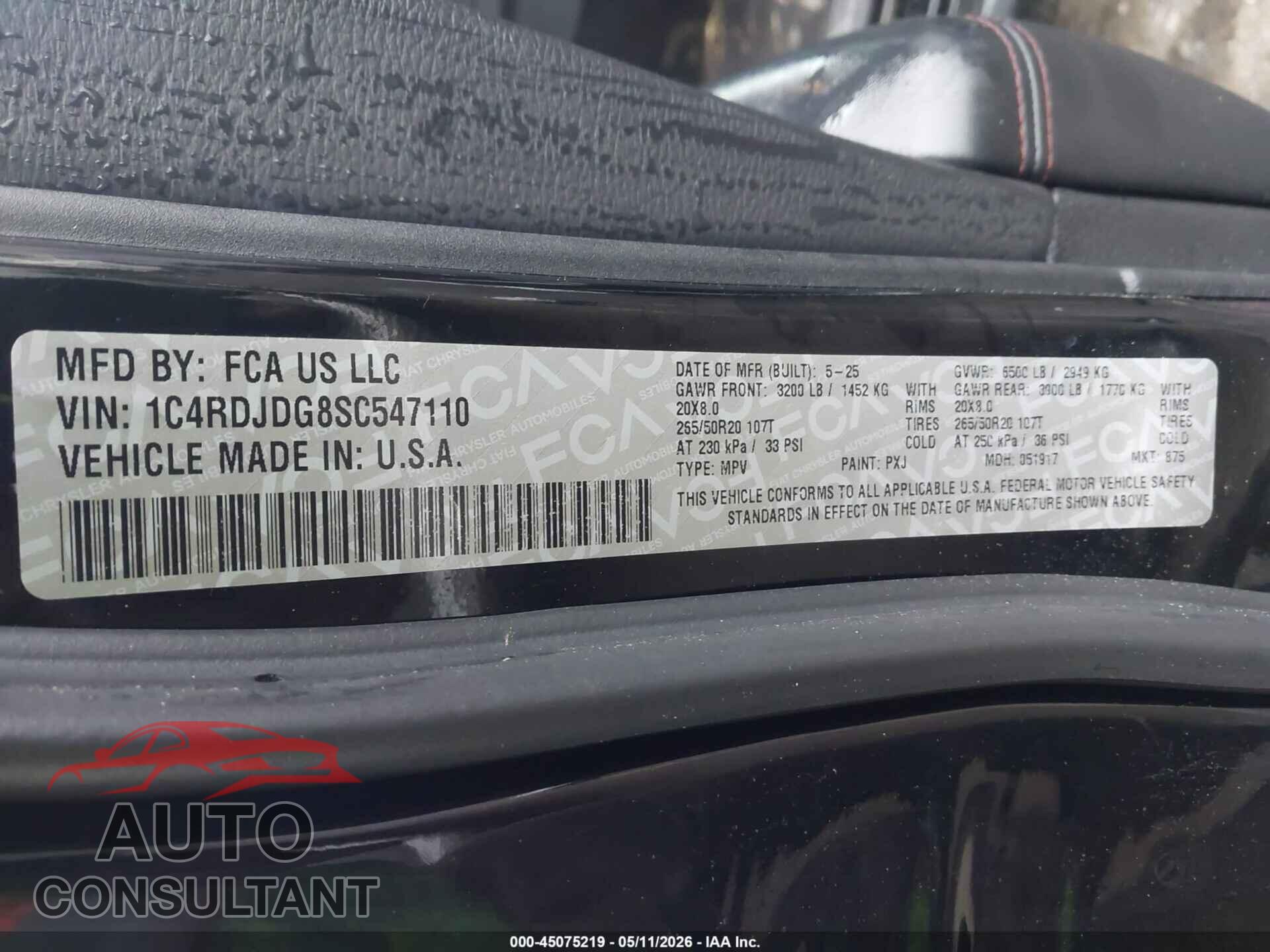 DODGE DURANGO 2025 - 1C4RDJDG8SC547110