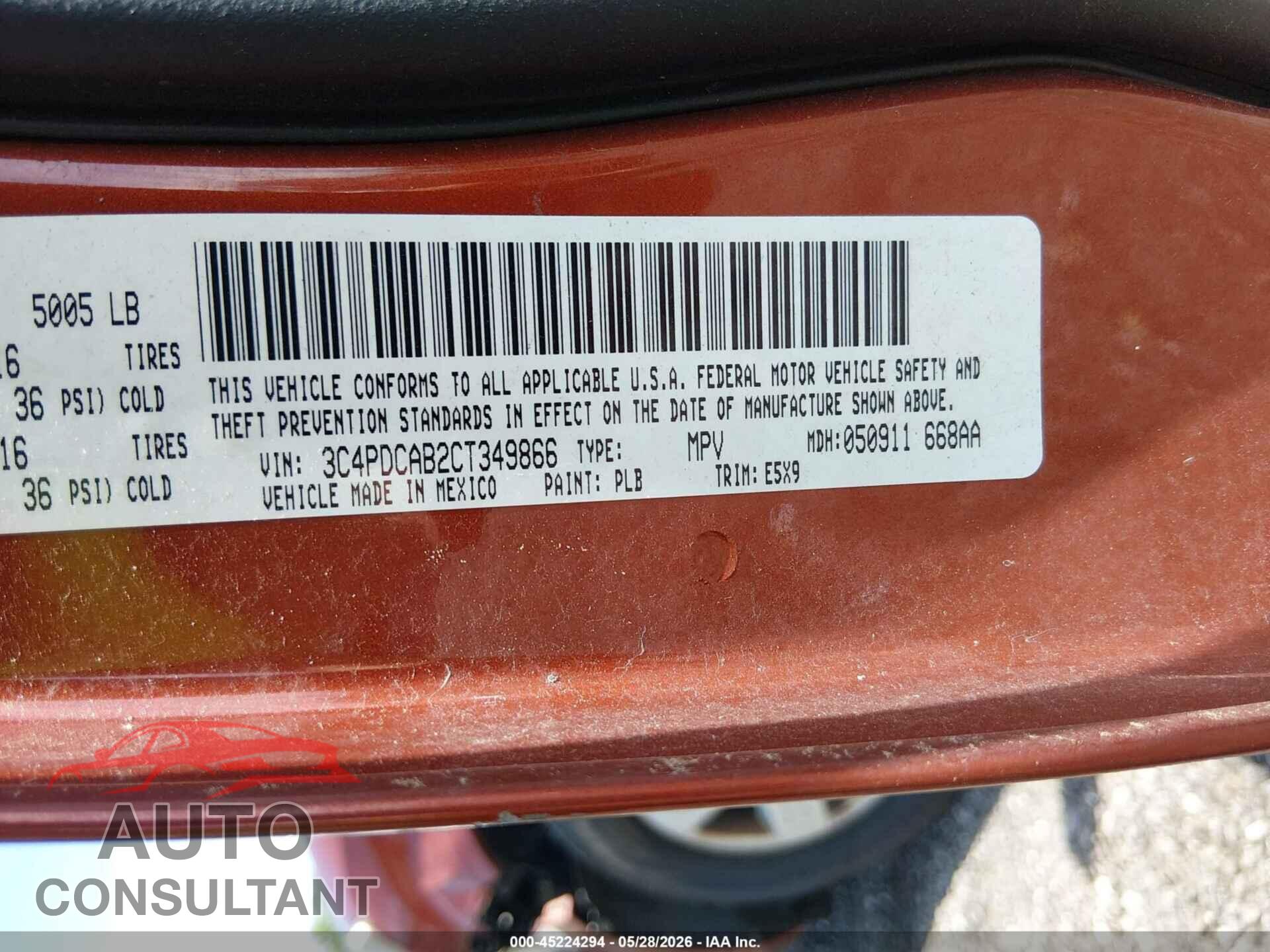 DODGE JOURNEY 2012 - 3C4PDCAB2CT349866