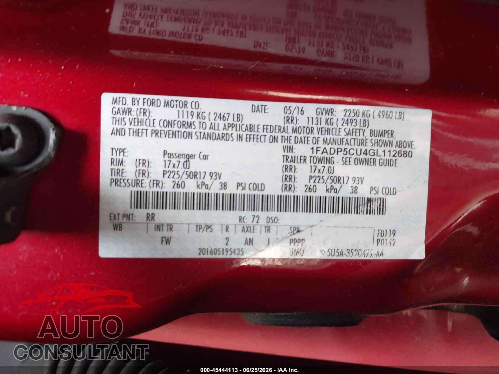 FORD C-MAX ENERGI 2016 - 1FADP5CU4GL112680