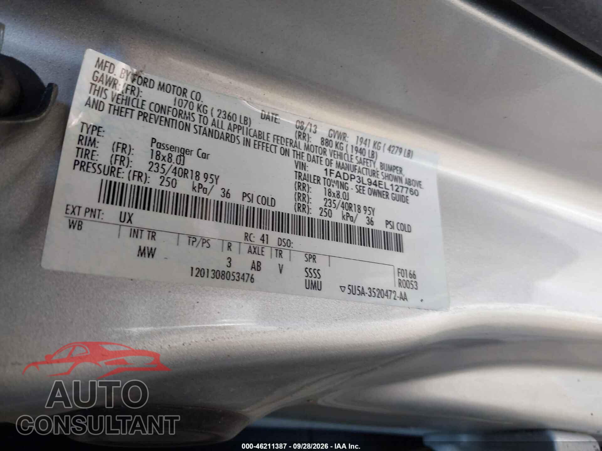 FORD FOCUS 2014 - 1FADP3L94EL127760