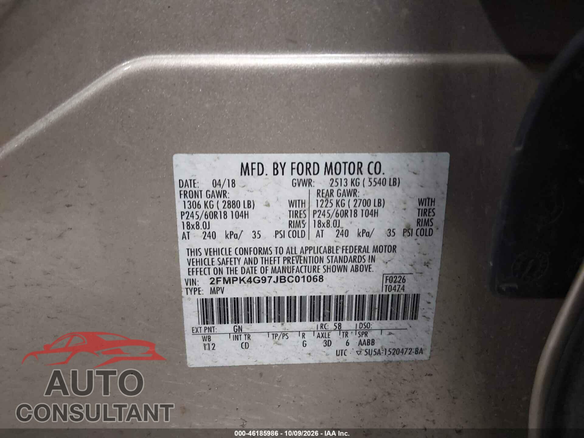 FORD EDGE 2018 - 2FMPK4G97JBC01068