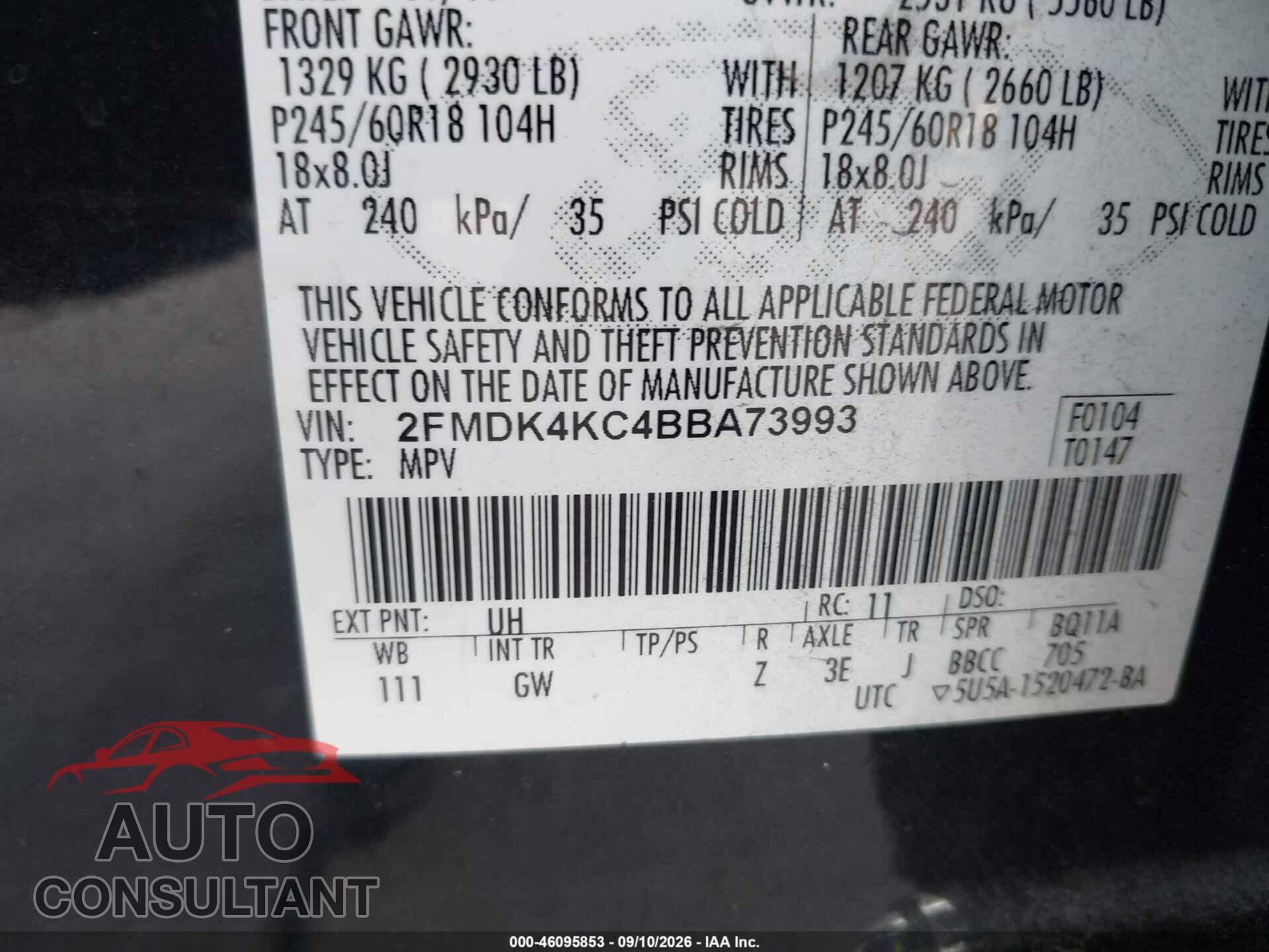 FORD EDGE 2011 - 2FMDK4KC4BBA73993