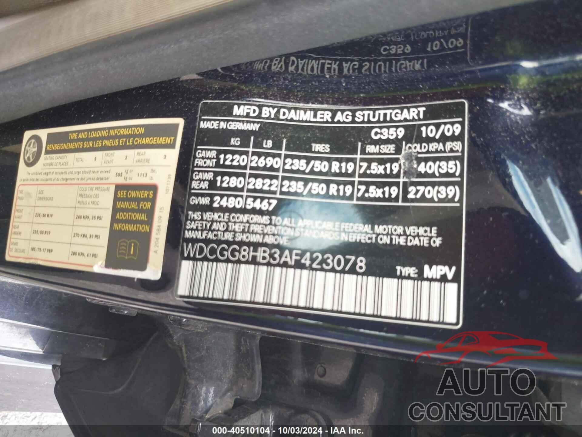 MERCEDES-BENZ GLK 350 2010 - WDCGG8HB3AF423078