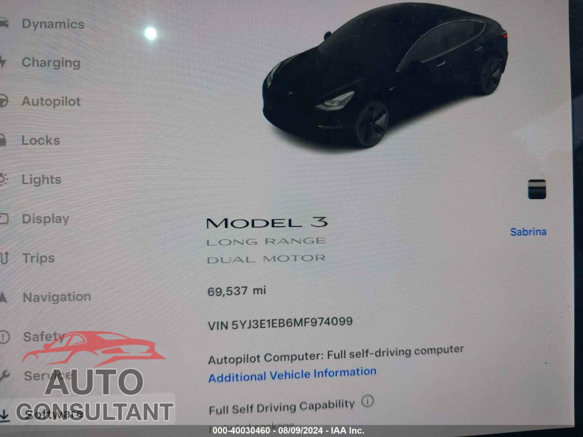 TESLA MODEL 3 2021 - 5YJ3E1EB6MF974099