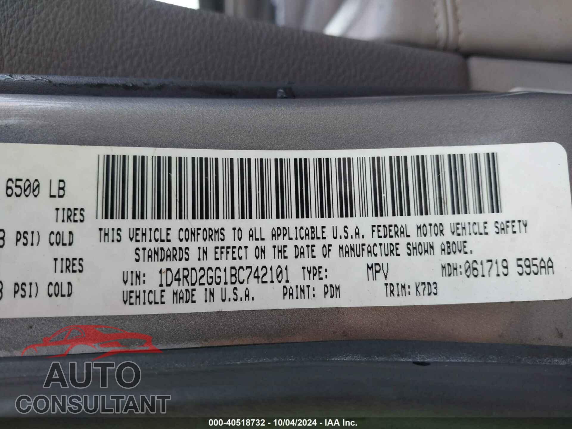 DODGE DURANGO 2011 - 1D4RD2GG1BC742101
