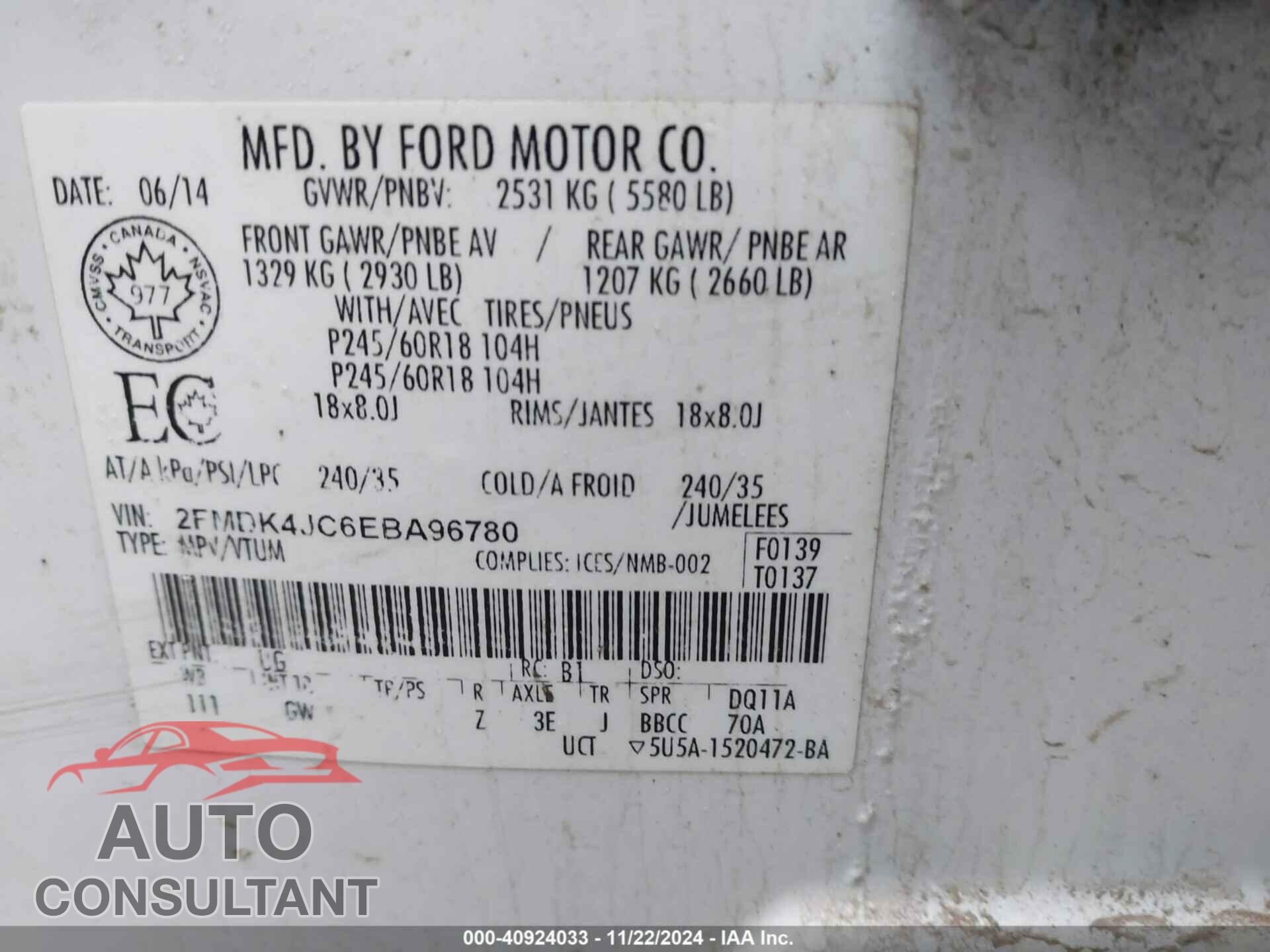 FORD EDGE 2014 - 2FMDK4JC6EBA96780