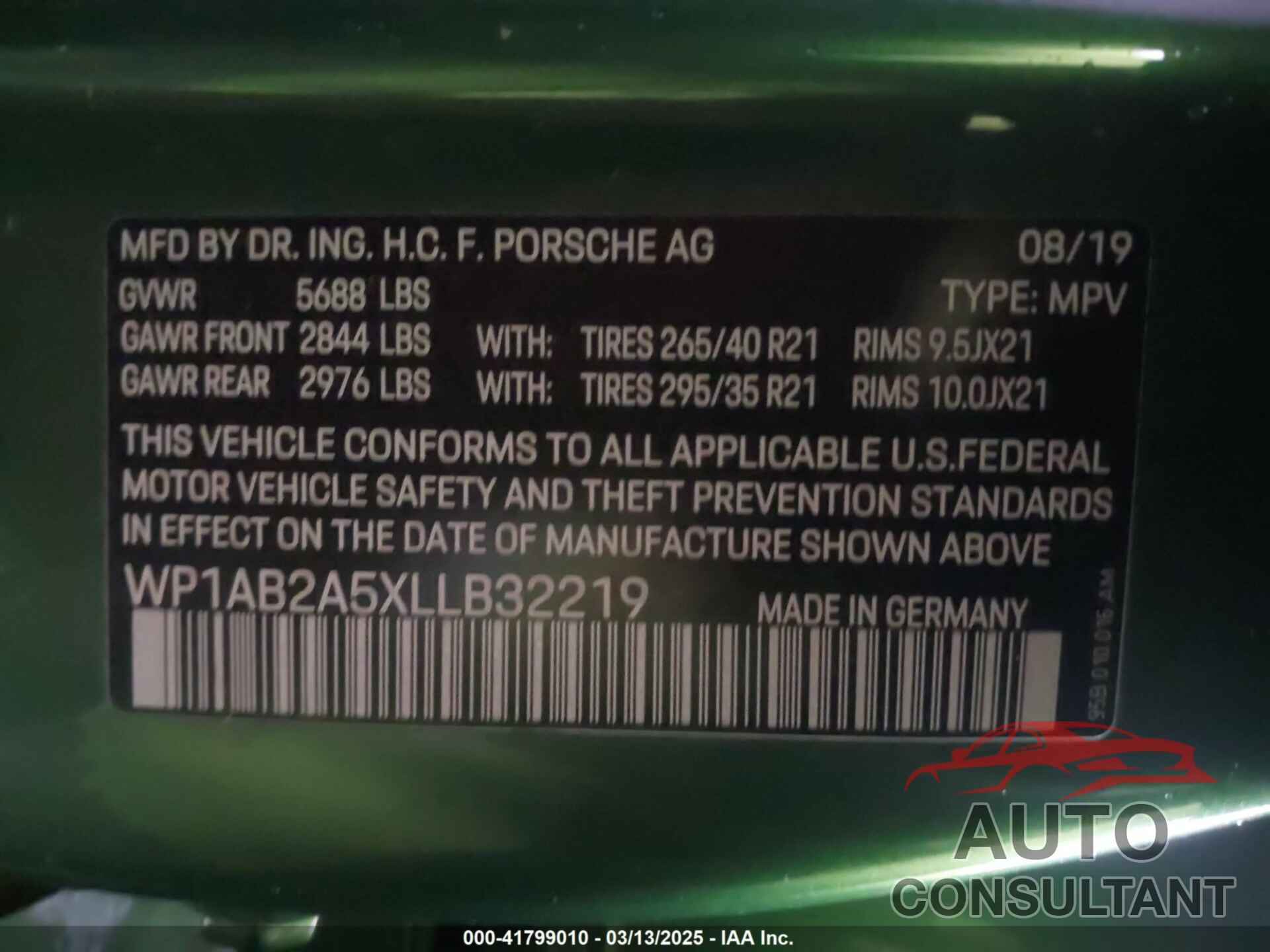 PORSCHE MACAN 2020 - WP1AB2A5XLLB32219
