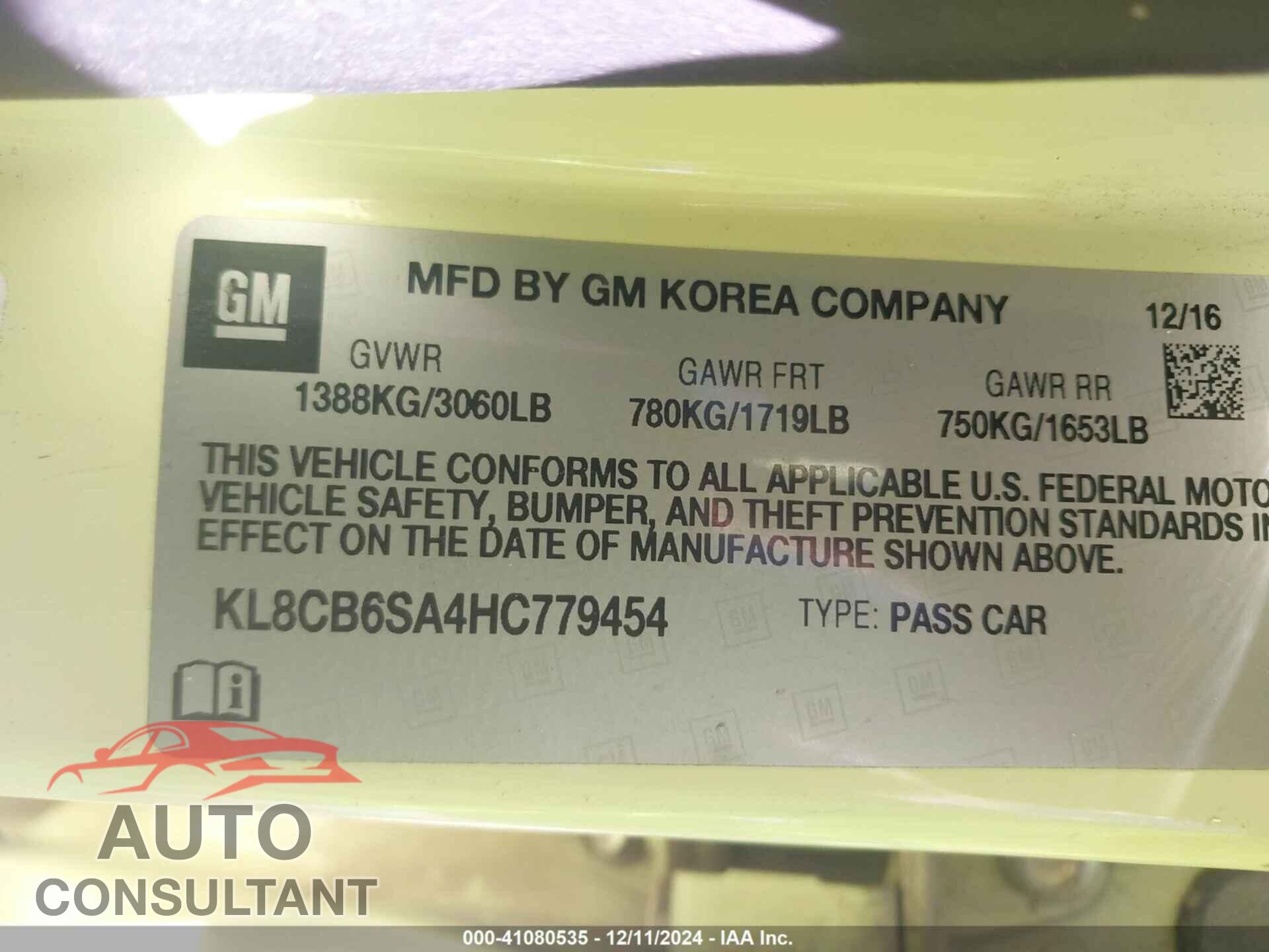 CHEVROLET SPARK 2017 - KL8CB6SA4HC779454