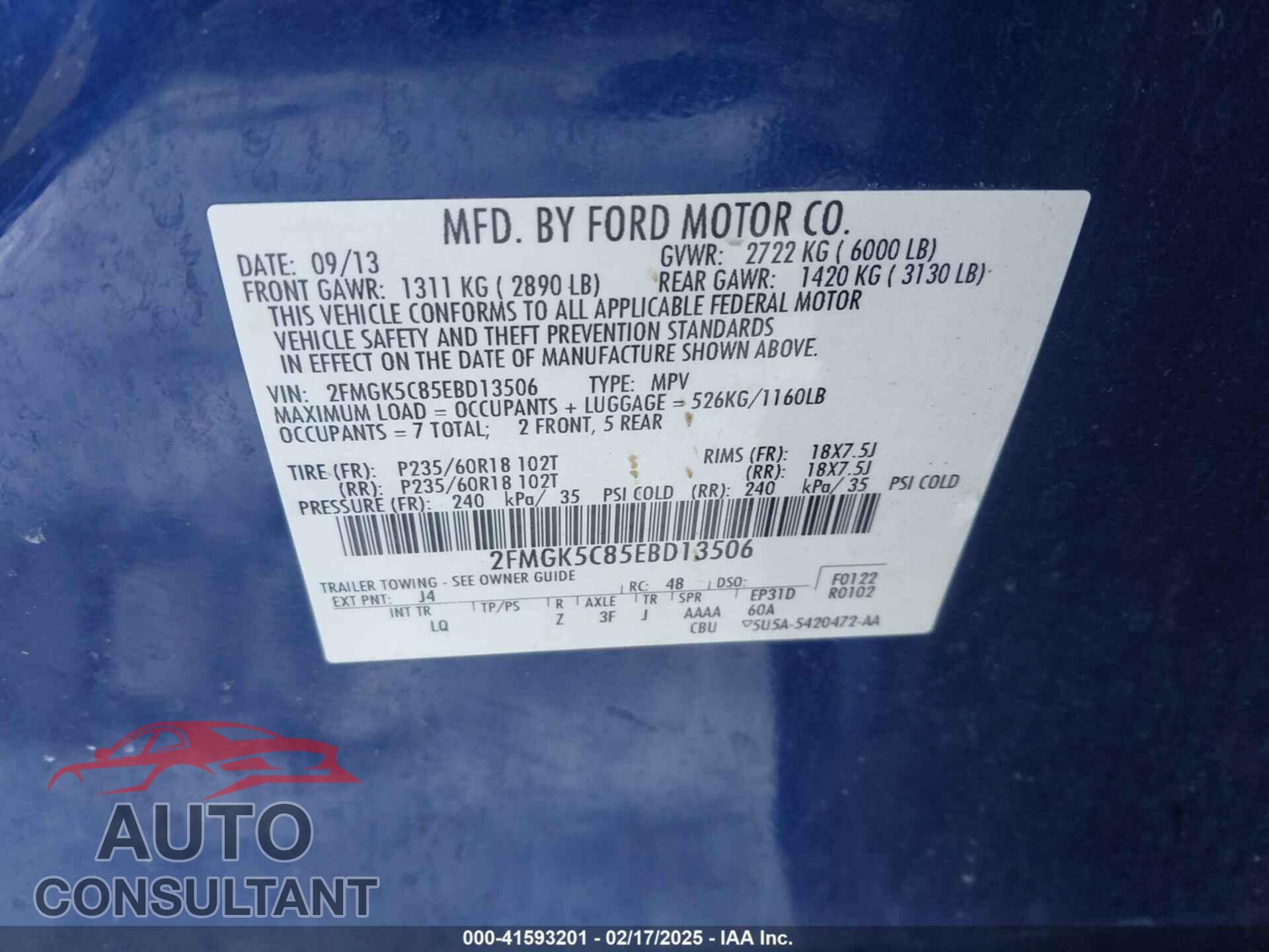 FORD FLEX 2014 - 2FMGK5C85EBD13506