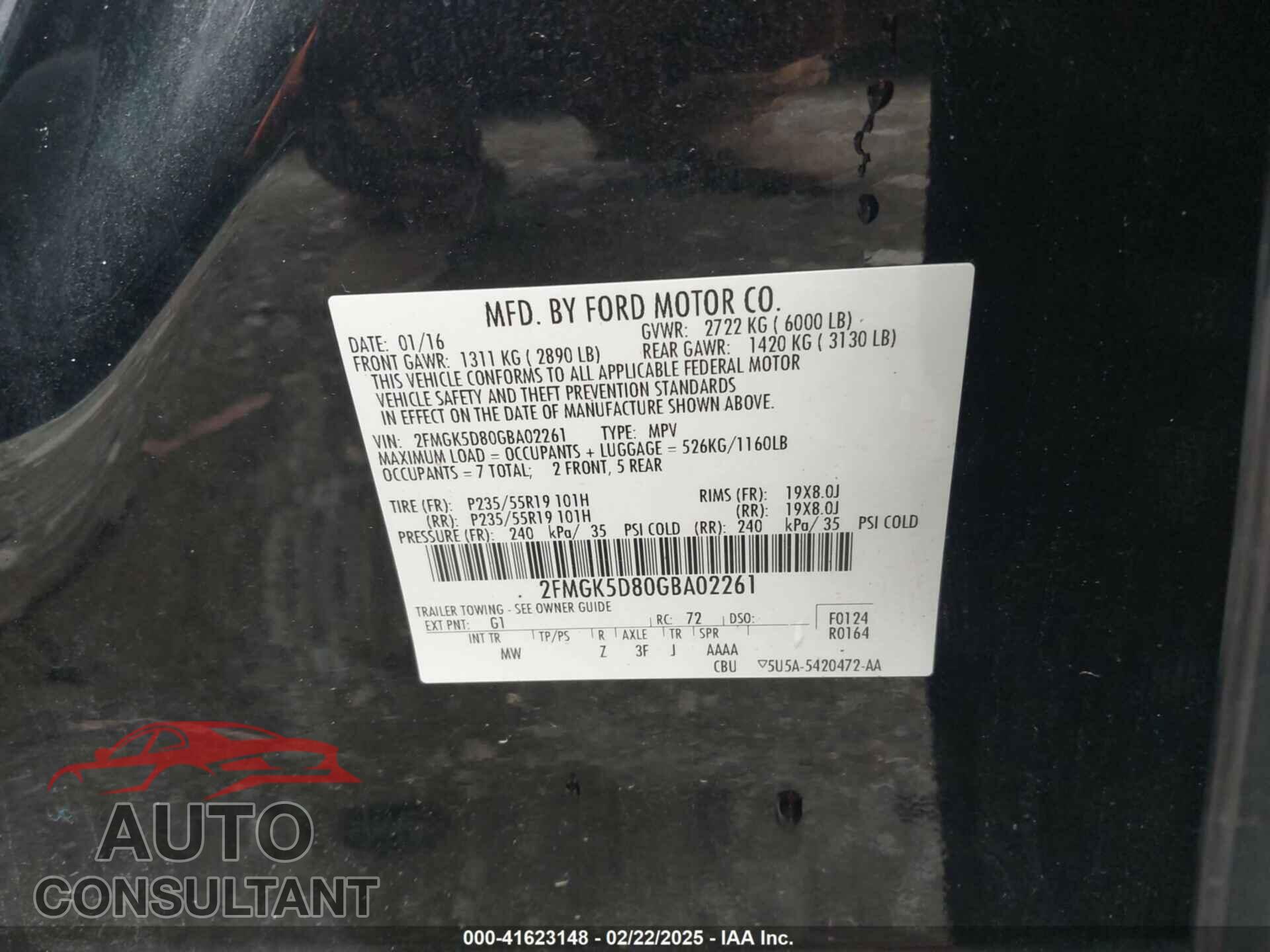 FORD FLEX 2016 - 2FMGK5D80GBA02261