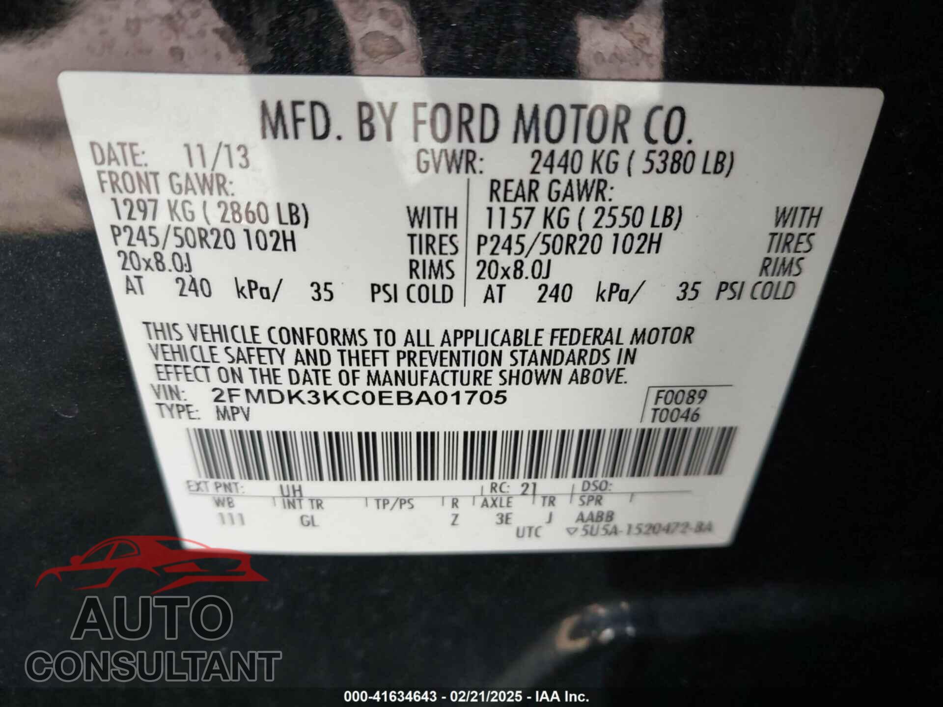 FORD EDGE 2014 - 2FMDK3KC0EBA01705
