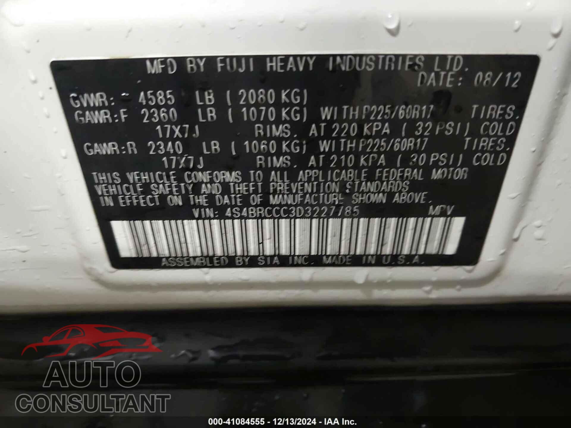 SUBARU OUTBACK 2013 - 4S4BRCCC3D3227785