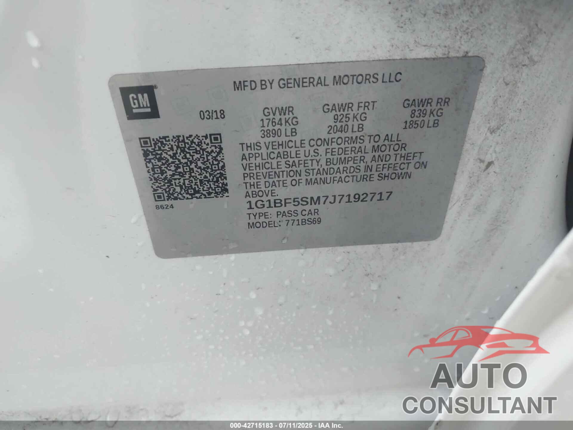 CHEVROLET CRUZE 2018 - 1G1BF5SM7J7192717