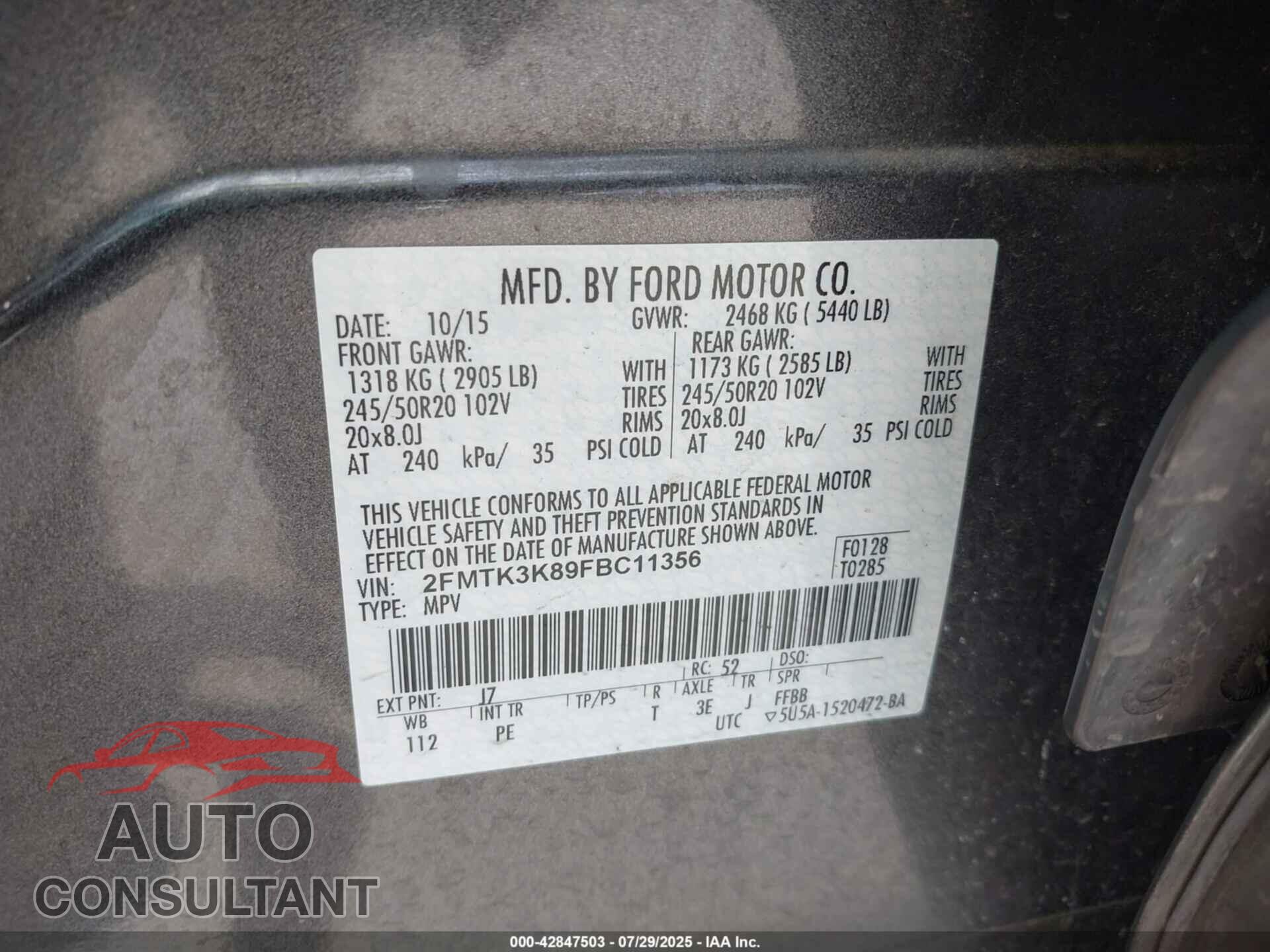 FORD EDGE 2015 - 2FMTK3K89FBC11356