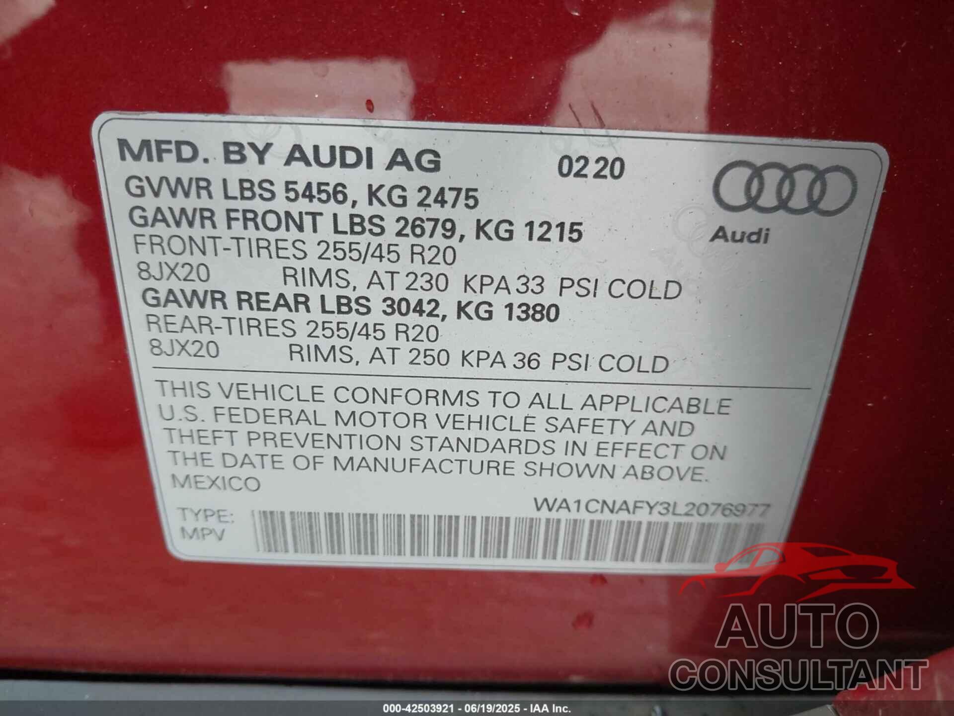 AUDI Q5 2020 - WA1CNAFY3L2076977