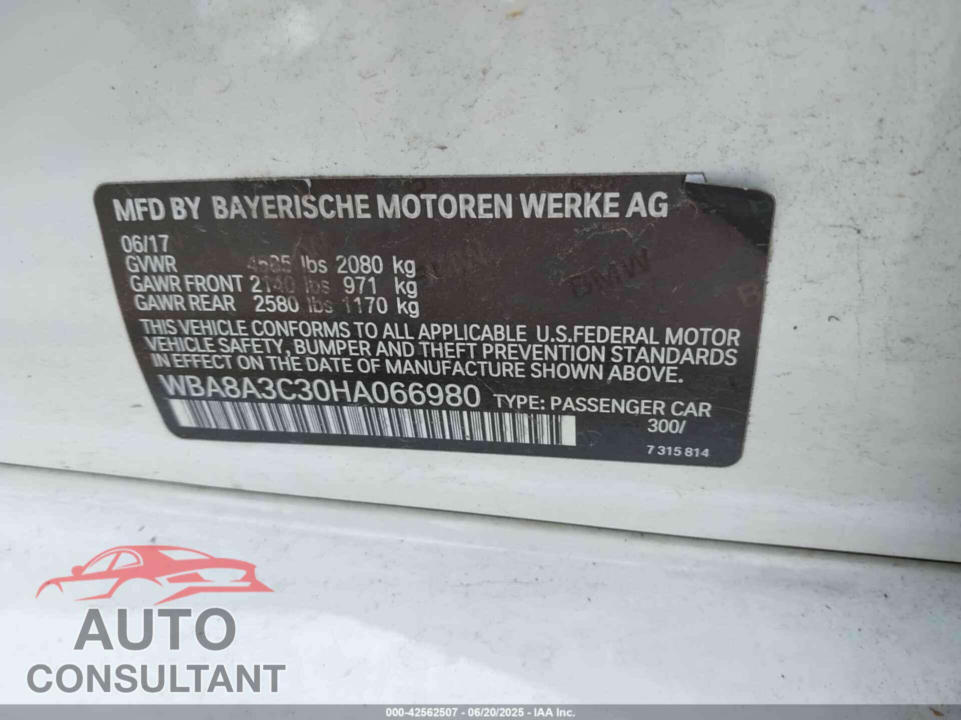 BMW 320I 2017 - WBA8A3C30HA066980