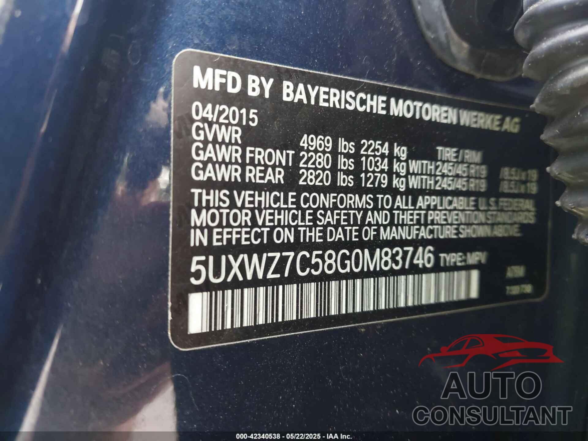 BMW X3 2016 - 5UXWZ7C58G0M83746