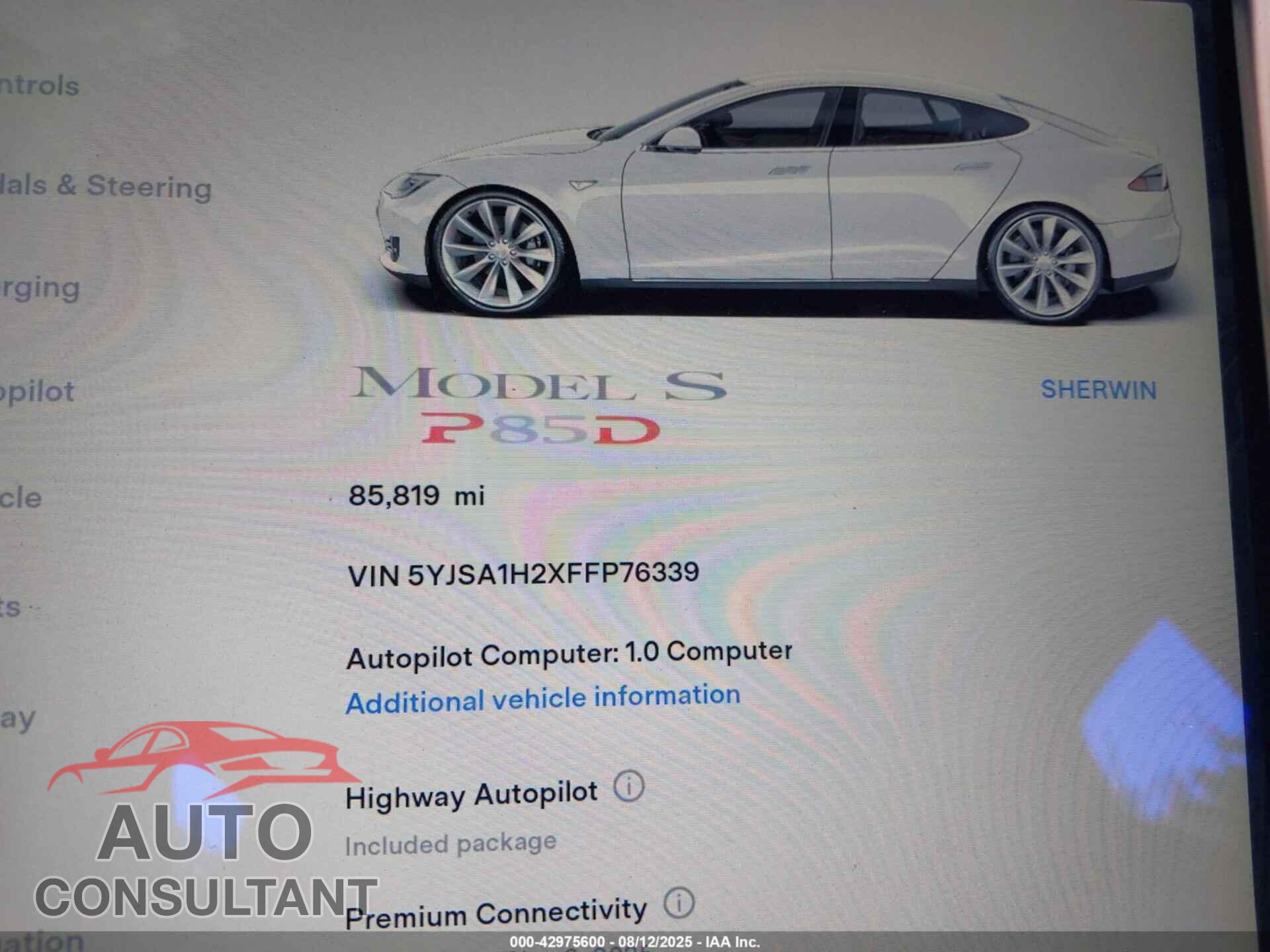 TESLA MODEL S 2015 - 5YJSA1H2XFFP76339