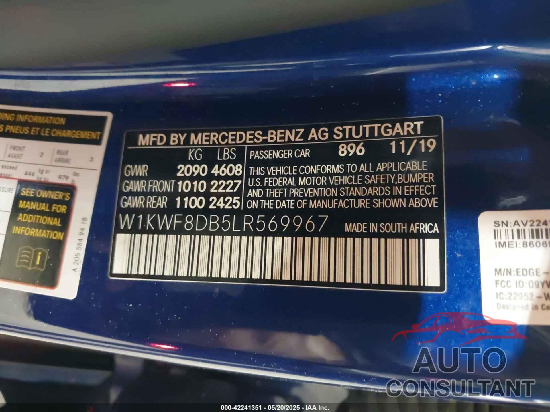 MERCEDES-BENZ C 300 2020 - W1KWF8DB5LR569967