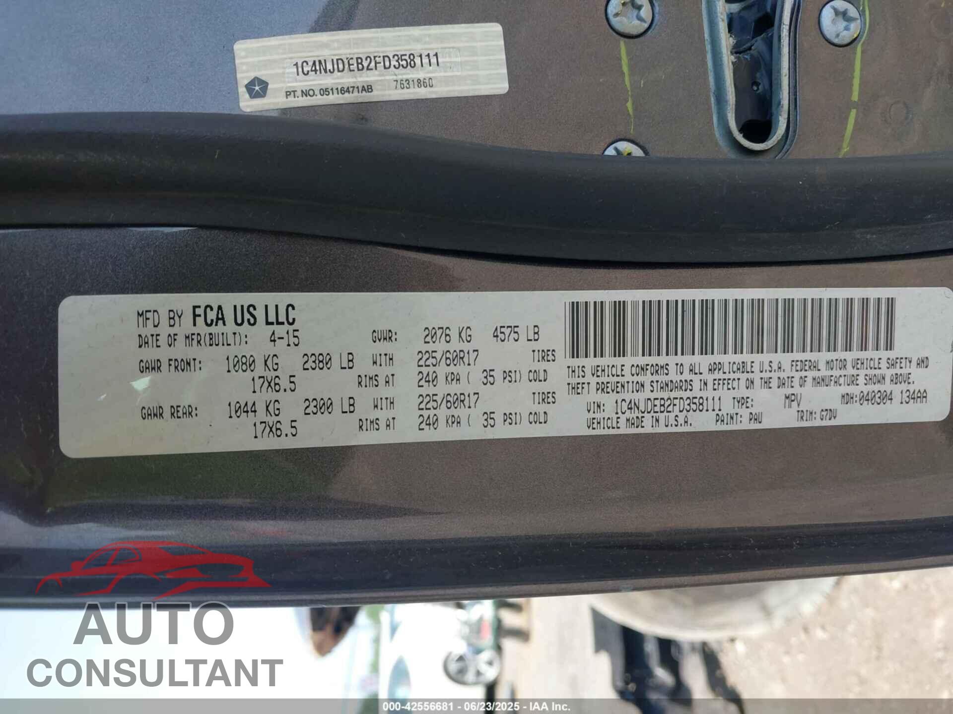 JEEP COMPASS 2015 - 1C4NJDEB2FD358111