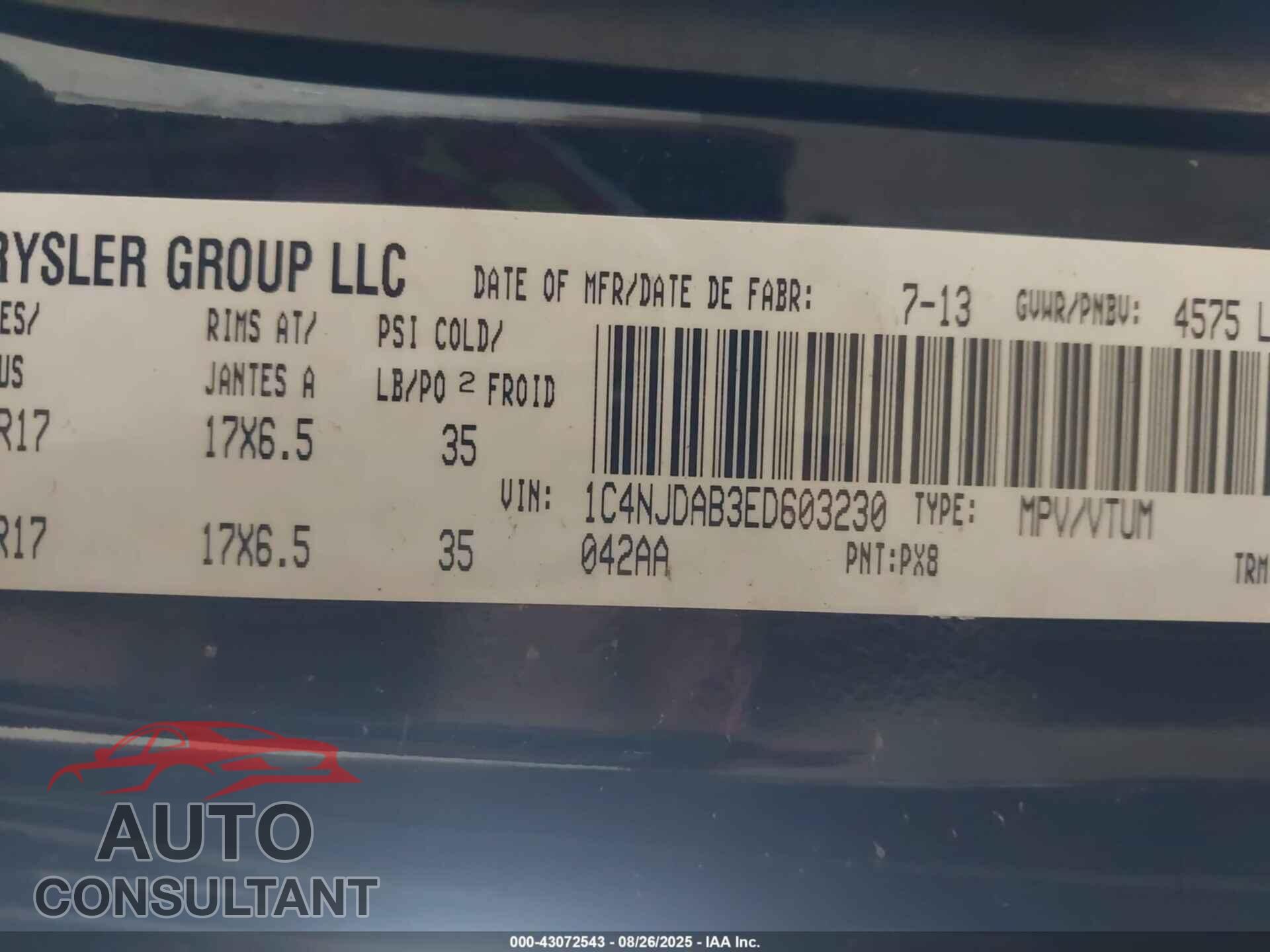 JEEP COMPASS 2014 - 1C4NJDAB3ED603230