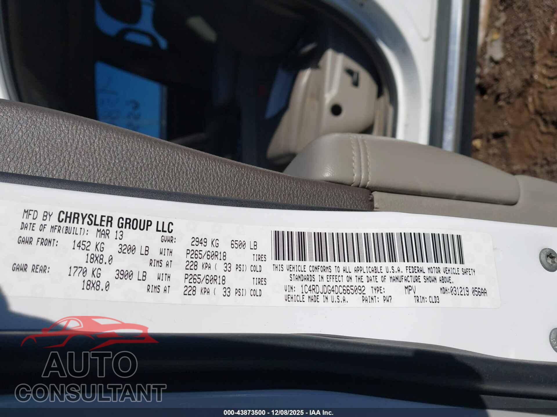 DODGE DURANGO 2013 - 1C4RDJDG4DC665092