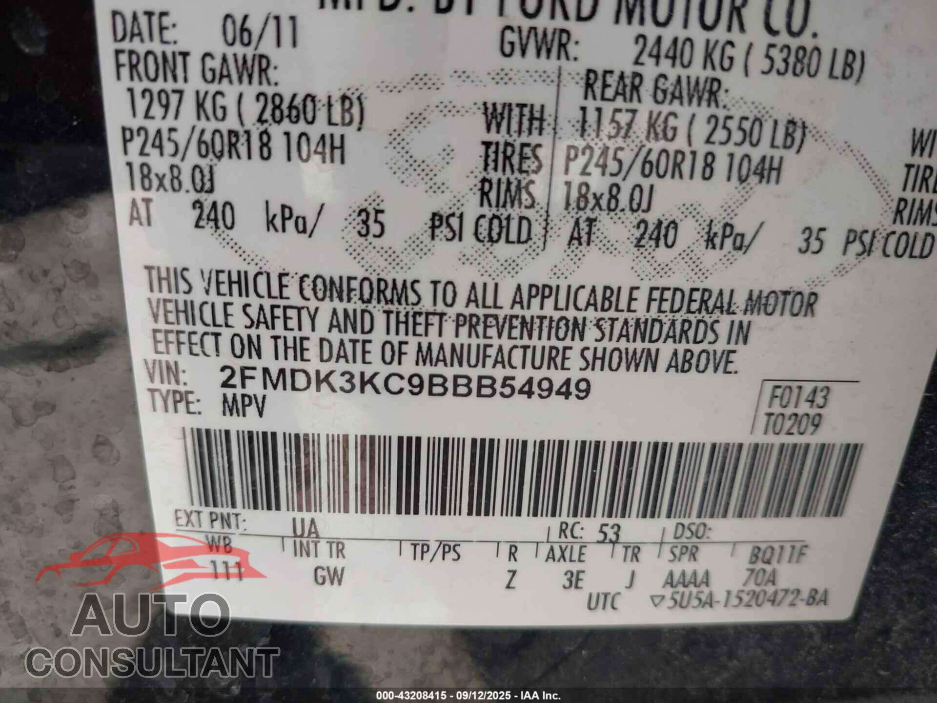 FORD EDGE 2011 - 2FMDK3KC9BBB54949