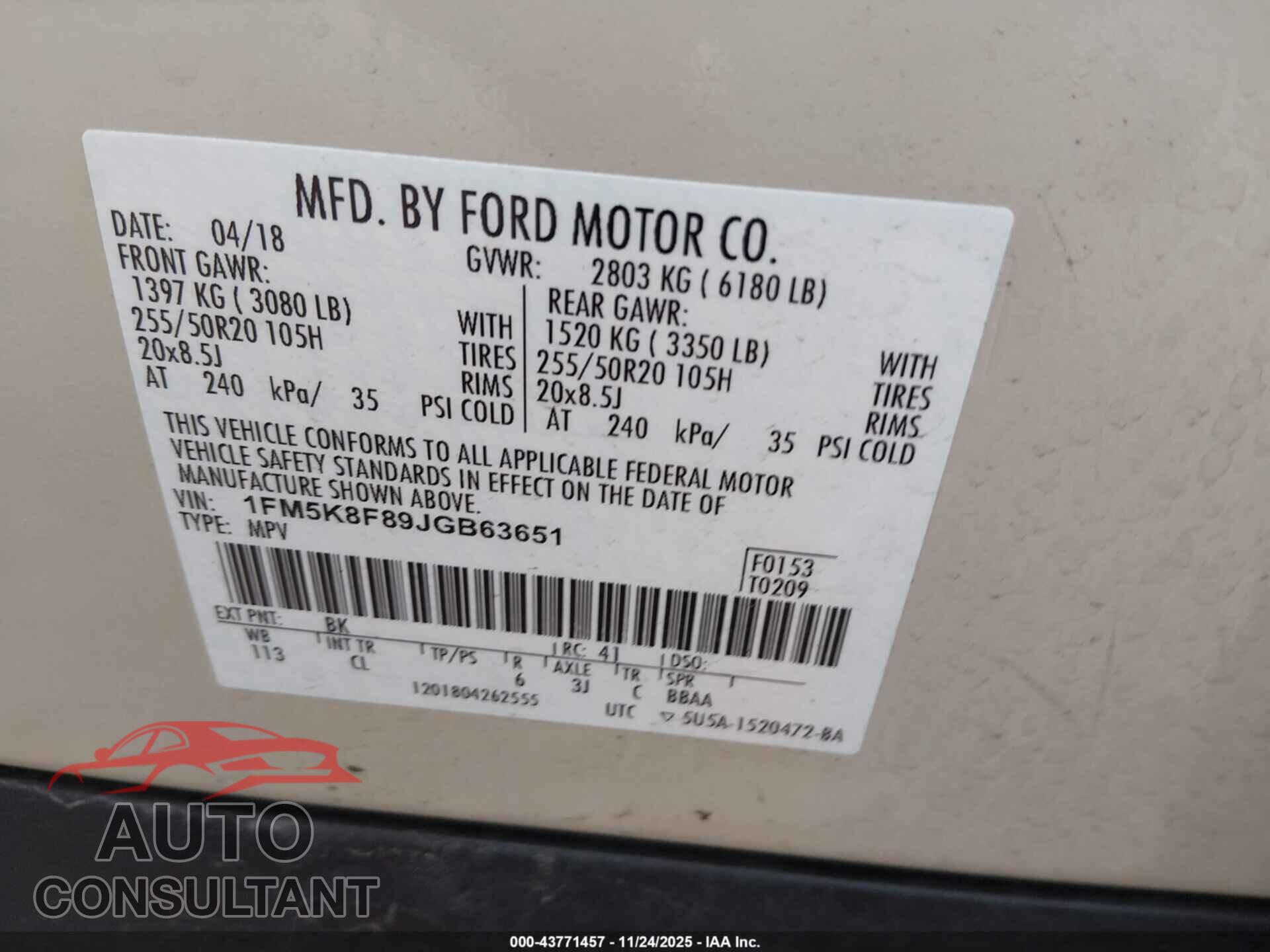 FORD EXPLORER 2018 - 1FM5K8F89JGB63651