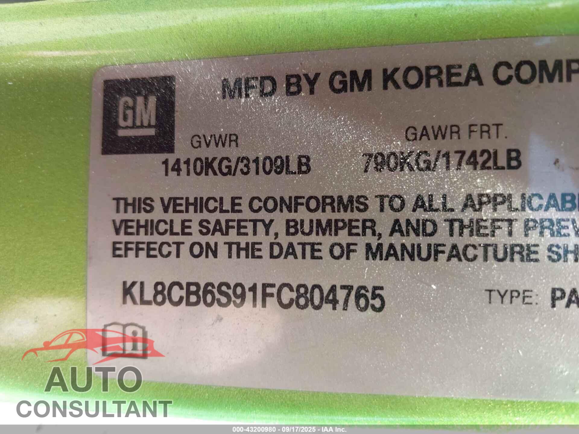 CHEVROLET SPARK 2015 - KL8CB6S91FC804765