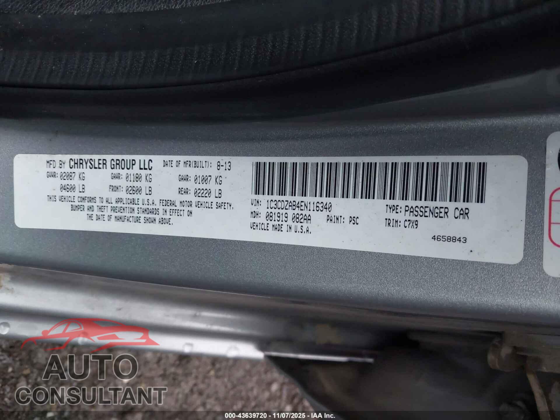 DODGE AVENGER 2014 - 1C3CDZAB4EN116340