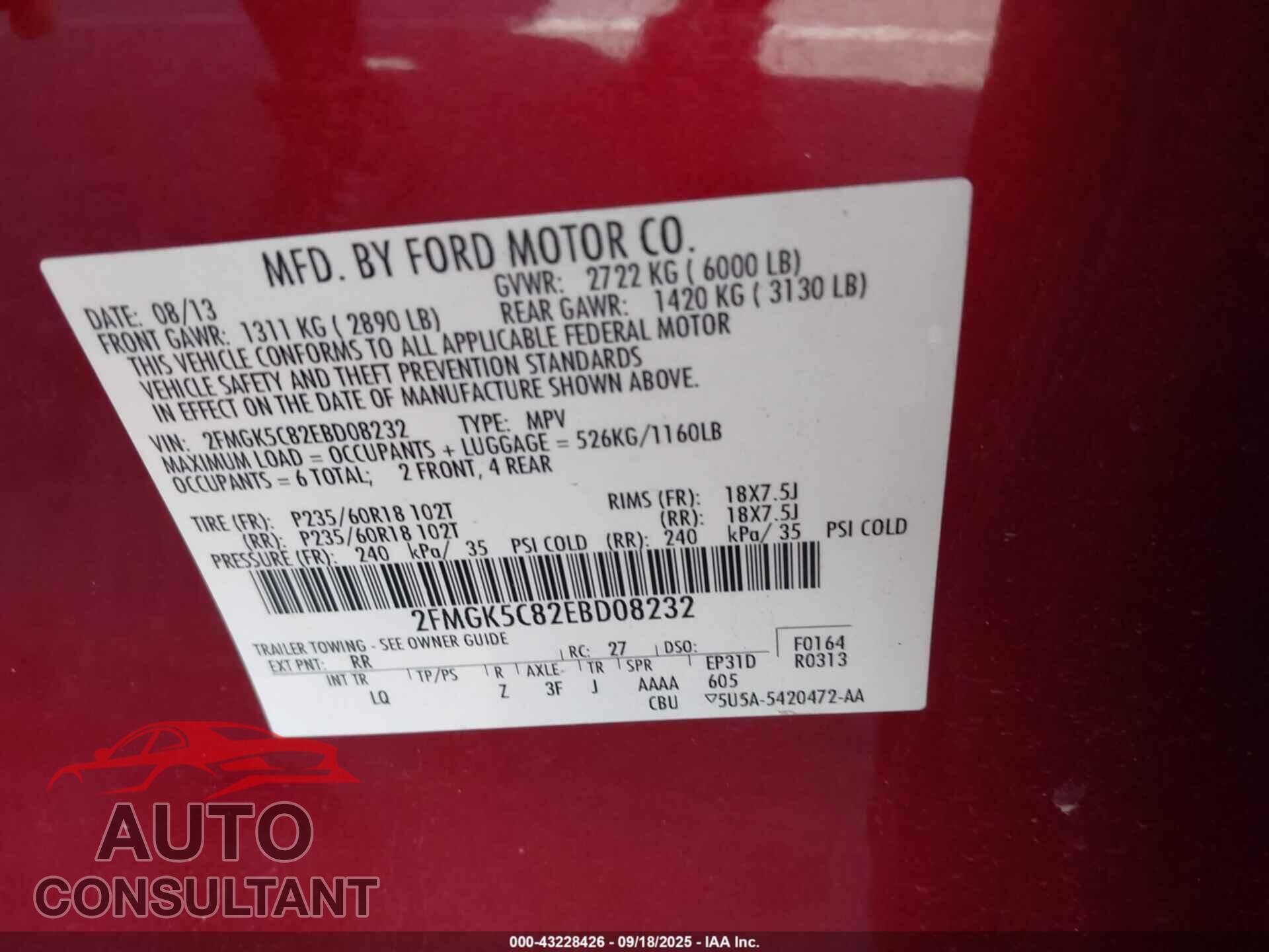 FORD FLEX 2014 - 2FMGK5C82EBD08232