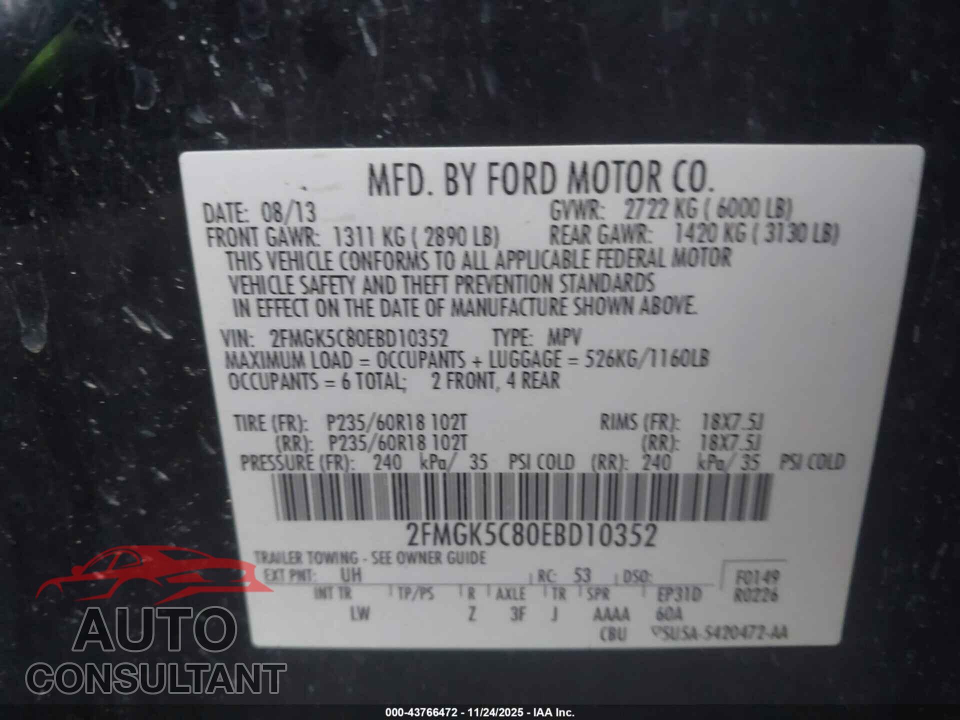 FORD FLEX 2014 - 2FMGK5C80EBD10352