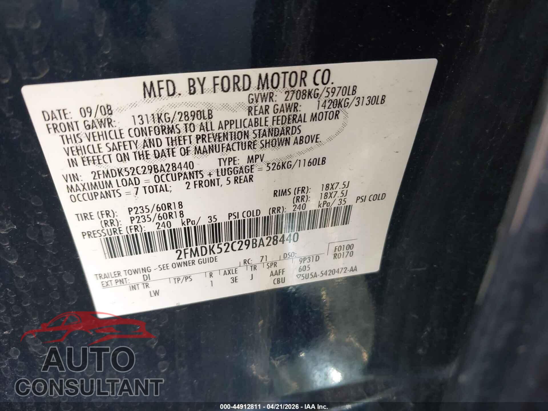 FORD FLEX 2009 - 2FMDK52C29BA28440