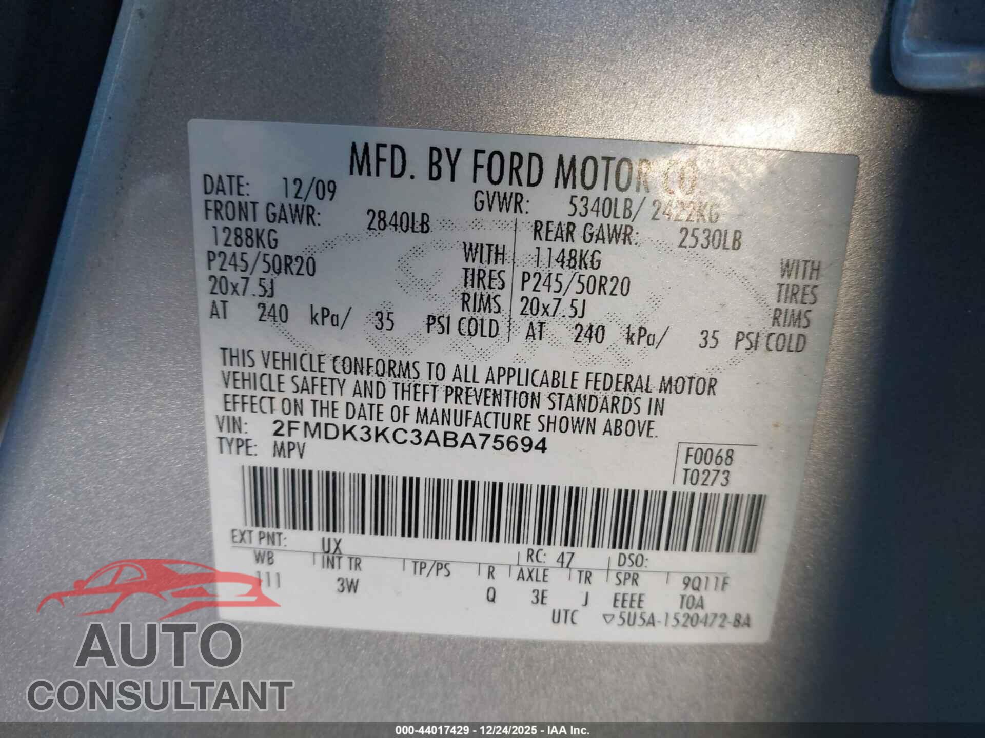 FORD EDGE 2010 - 2FMDK3KC3ABA75694