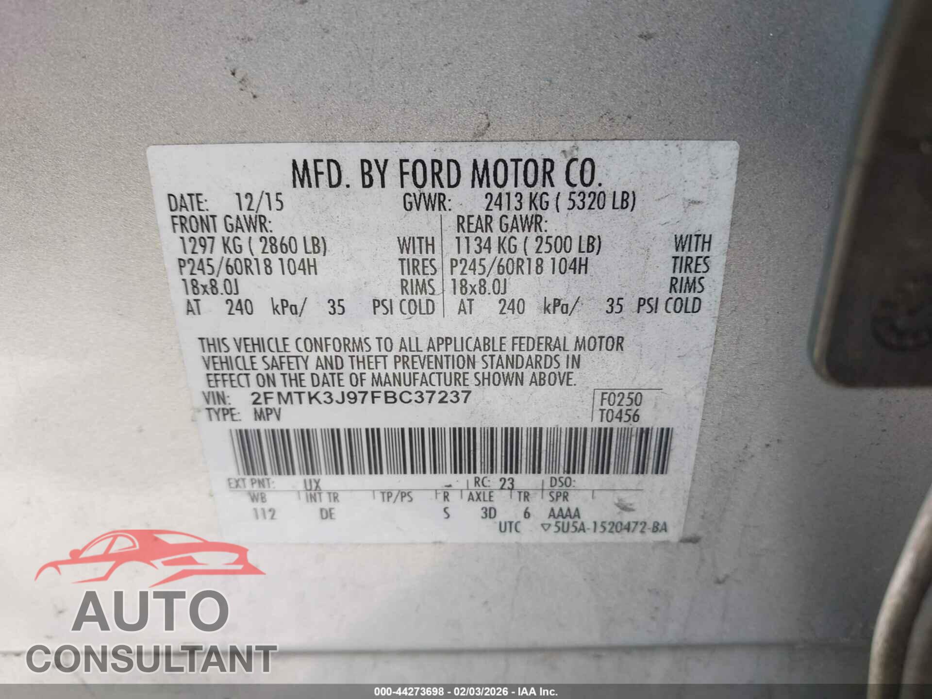FORD EDGE 2015 - 2FMTK3J97FBC37237