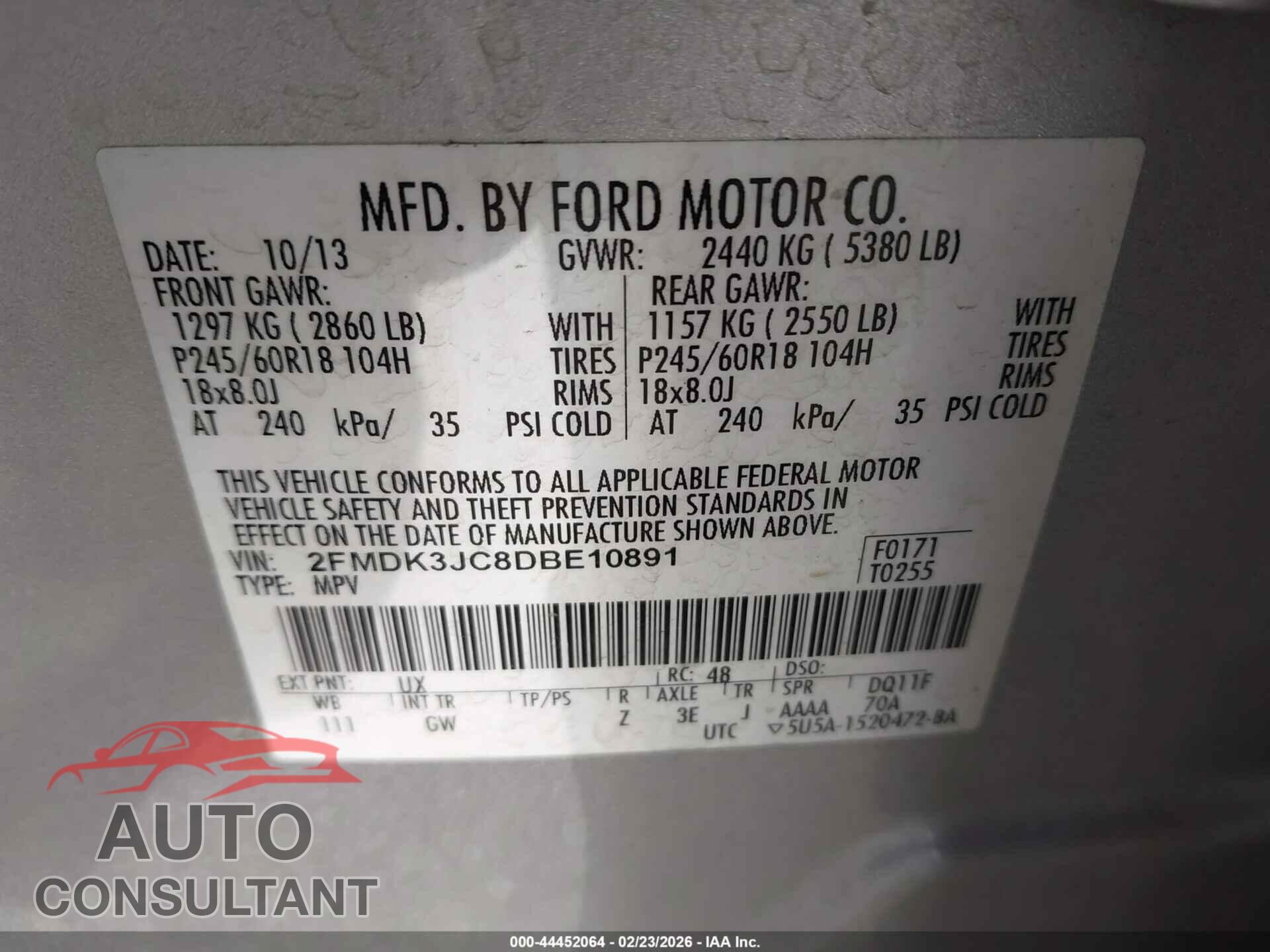 FORD EDGE 2013 - 2FMDK3JC8DBE10891