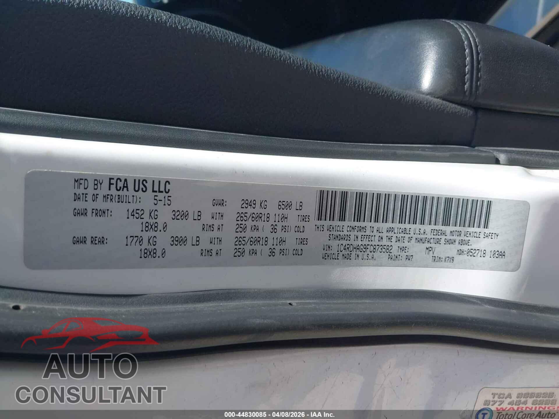 DODGE DURANGO 2015 - 1C4RDHAG9FC873582