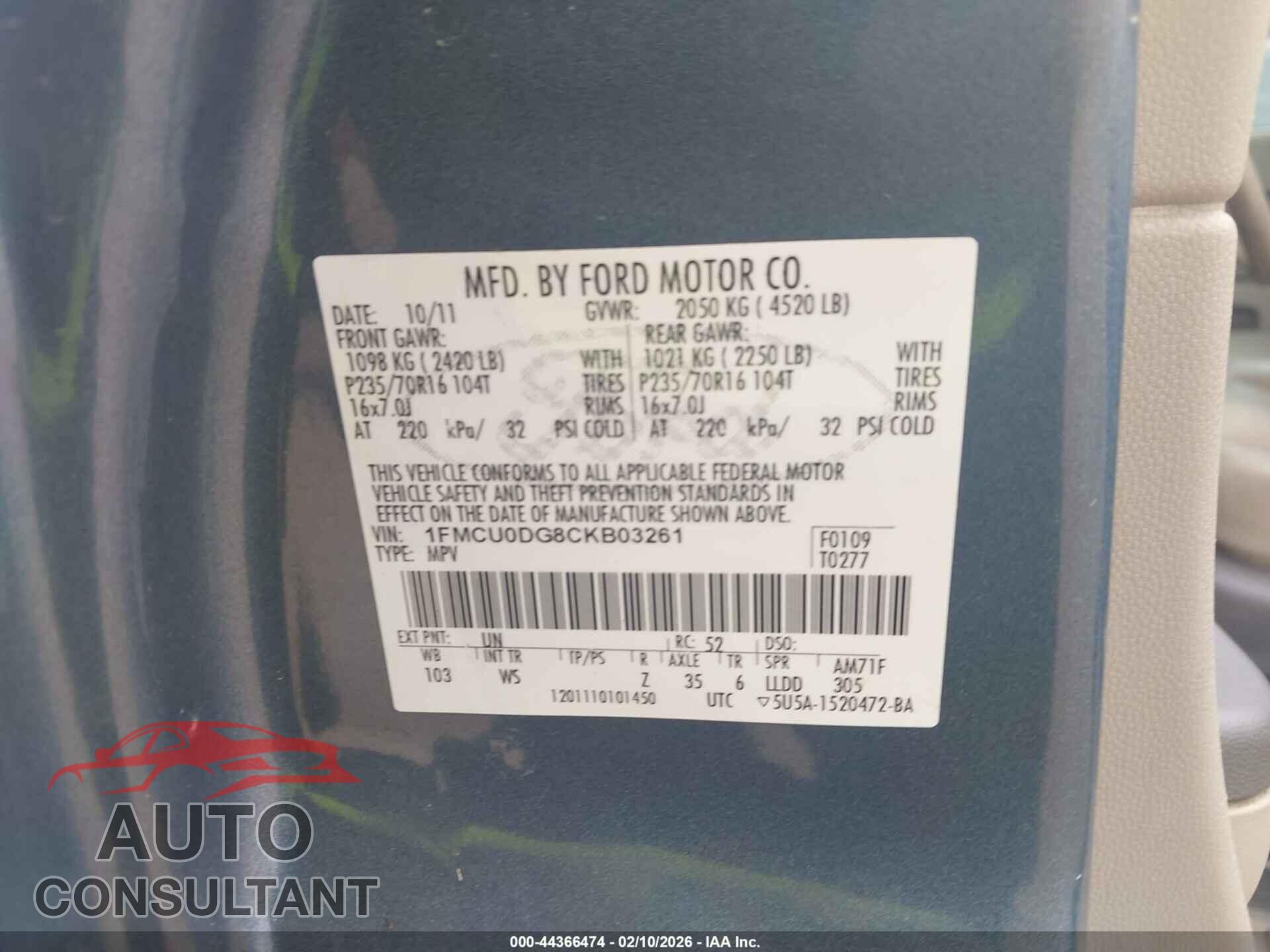 FORD ESCAPE 2012 - 1FMCU0DG8CKB03261
