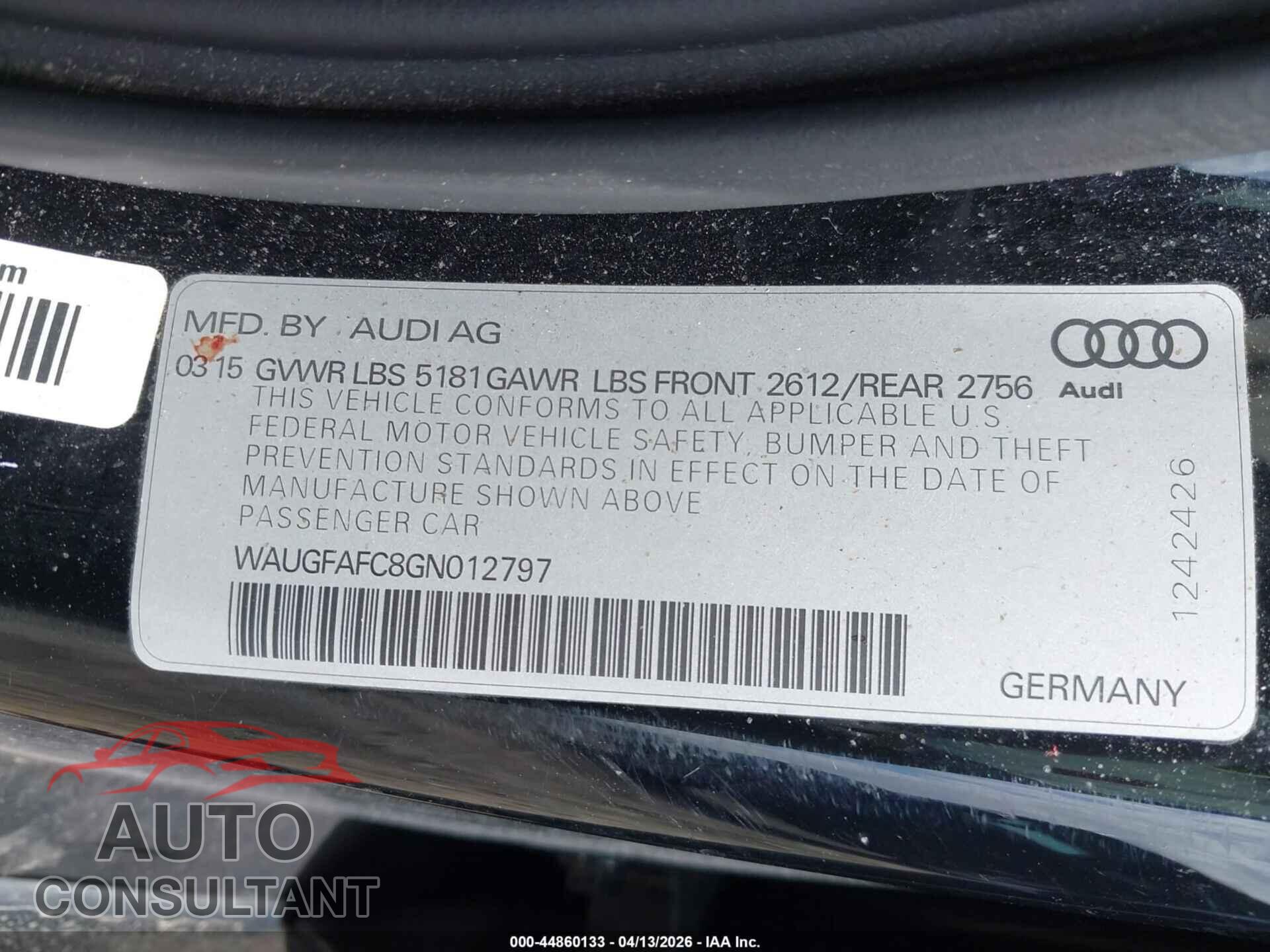AUDI A6 2016 - WAUGFAFC8GN012797