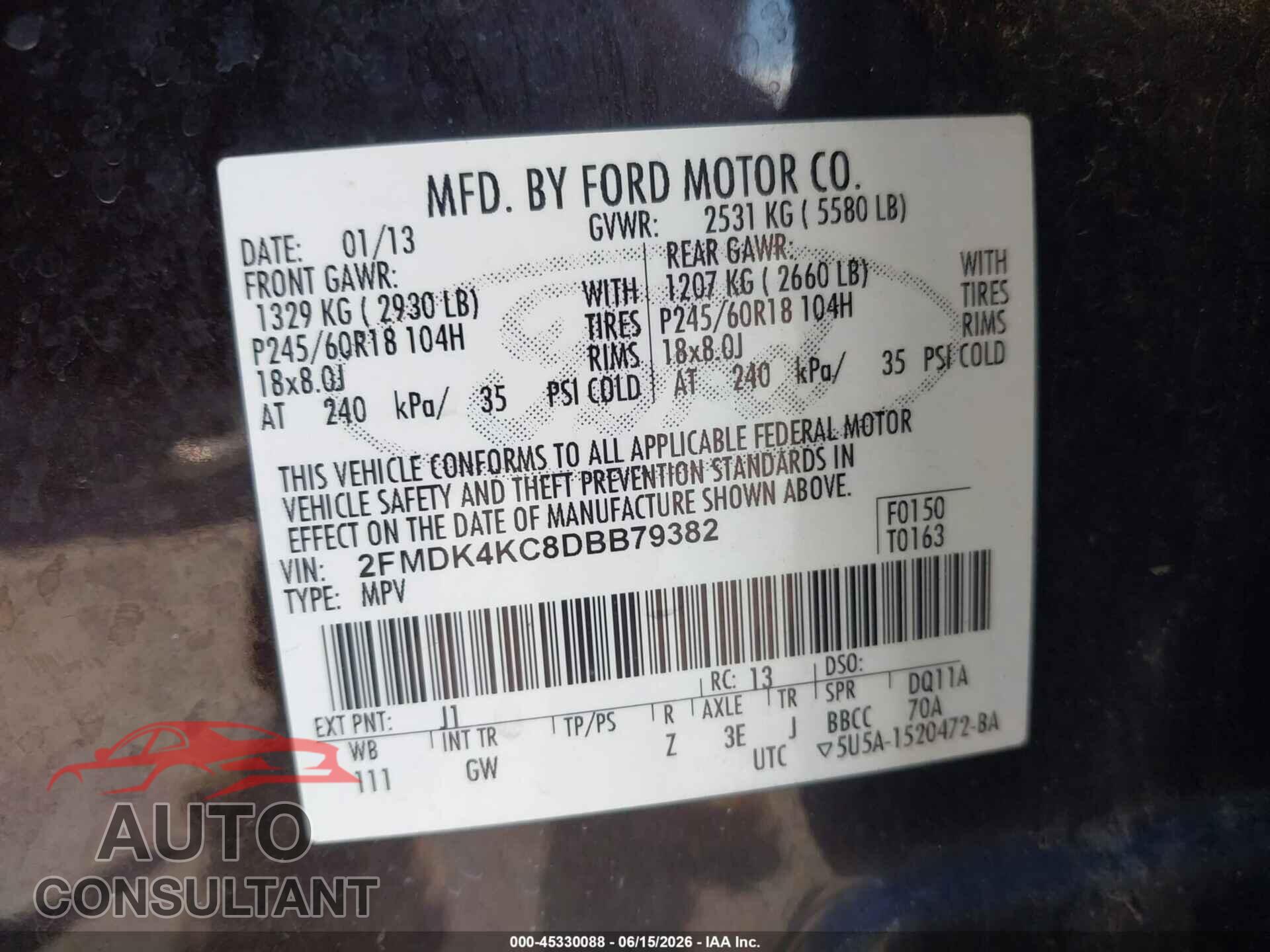 FORD EDGE 2013 - 2FMDK4KC8DBB79382