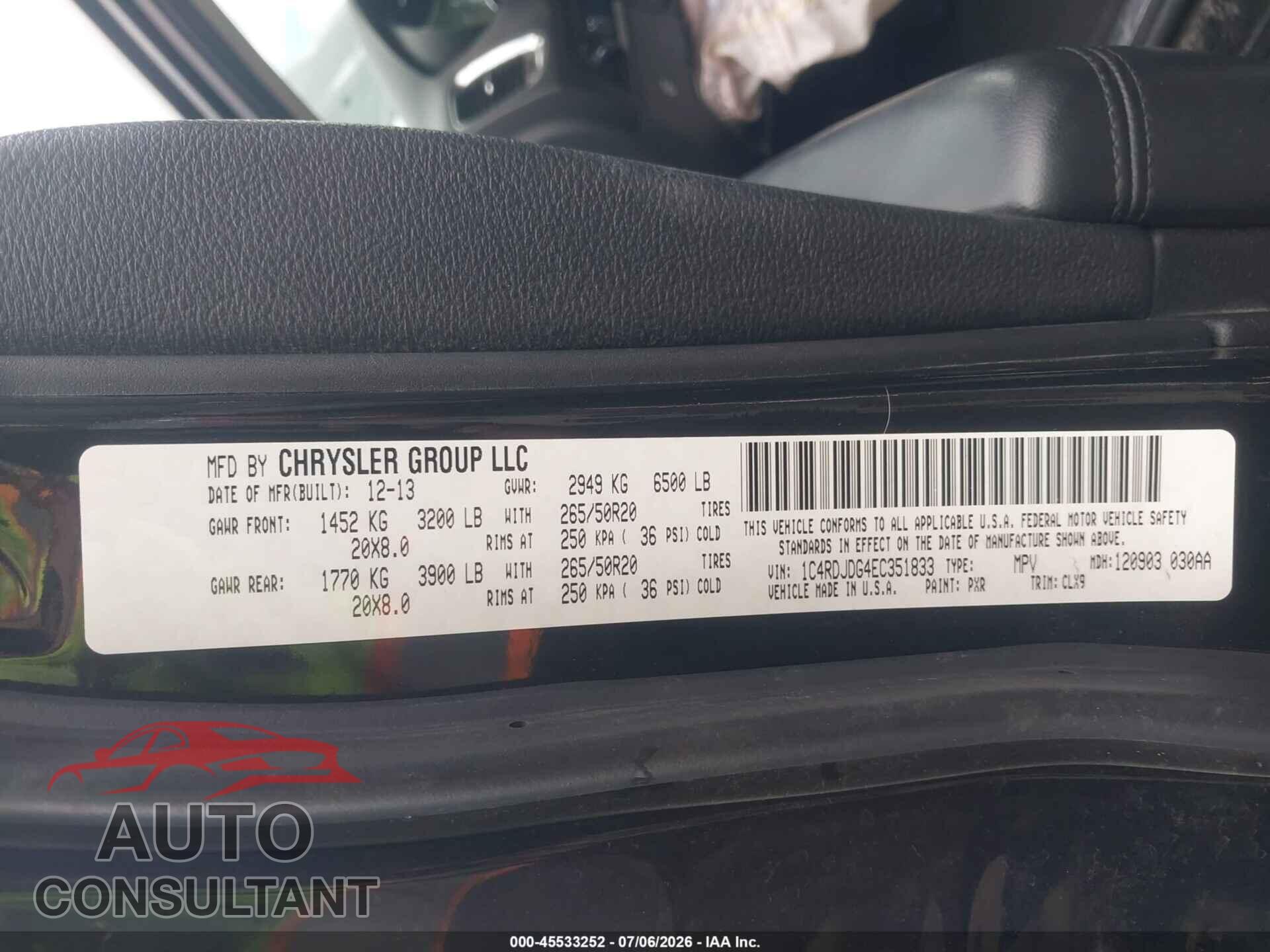DODGE DURANGO 2014 - 1C4RDJDG4EC351833