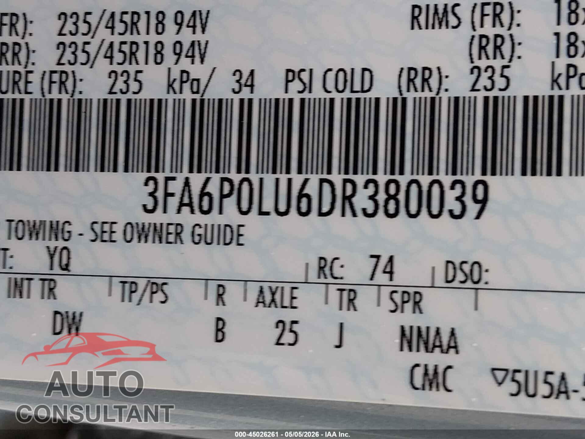 FORD FUSION HYBRID 2013 - 3FA6P0LU6DR380039