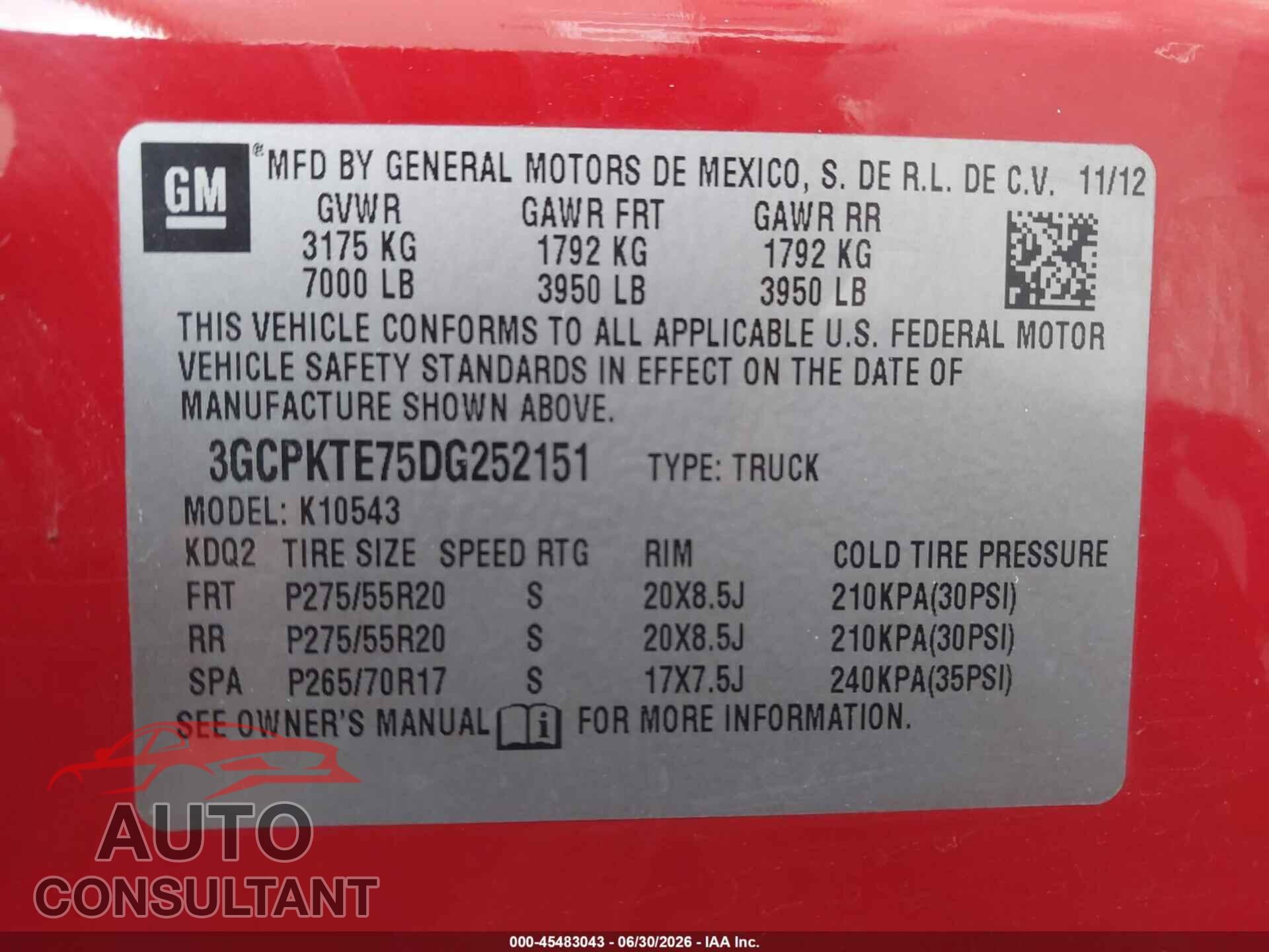 CHEVROLET SILVERADO 1500 2013 - 3GCPKTE75DG252151