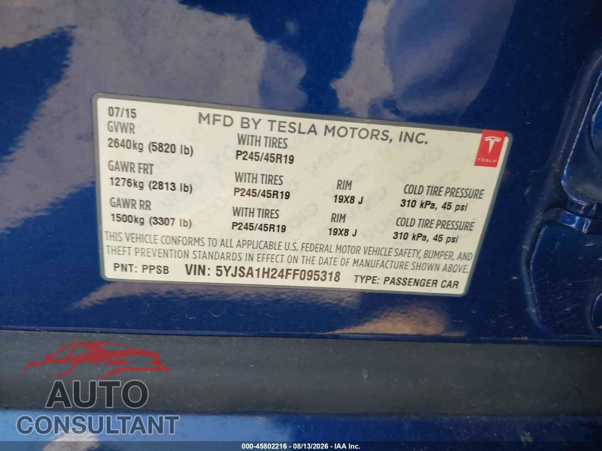 TESLA MODEL S 2015 - 5YJSA1H24FF095318