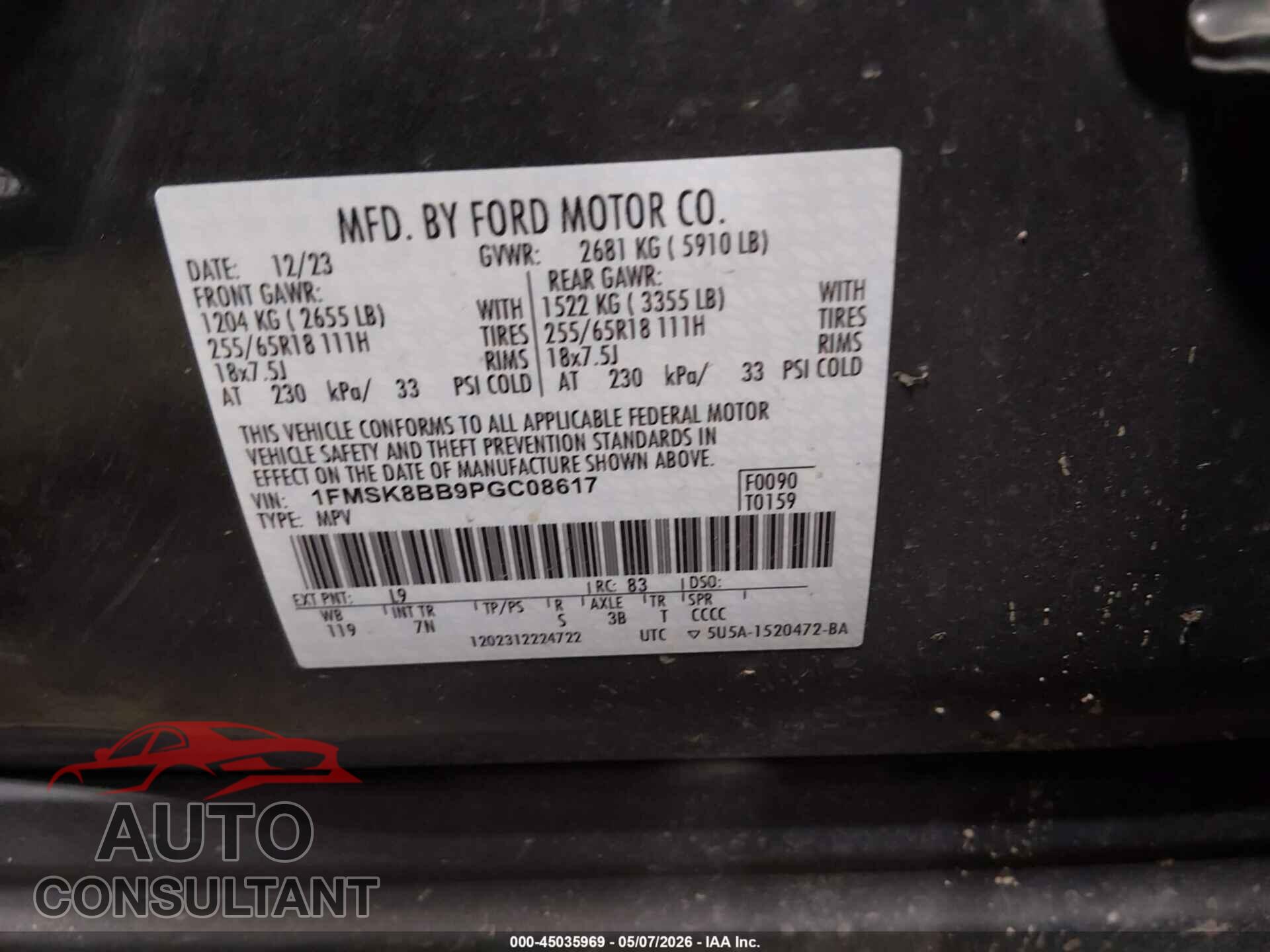 FORD EXPLORER 2023 - 1FMSK8BB9PGC08617